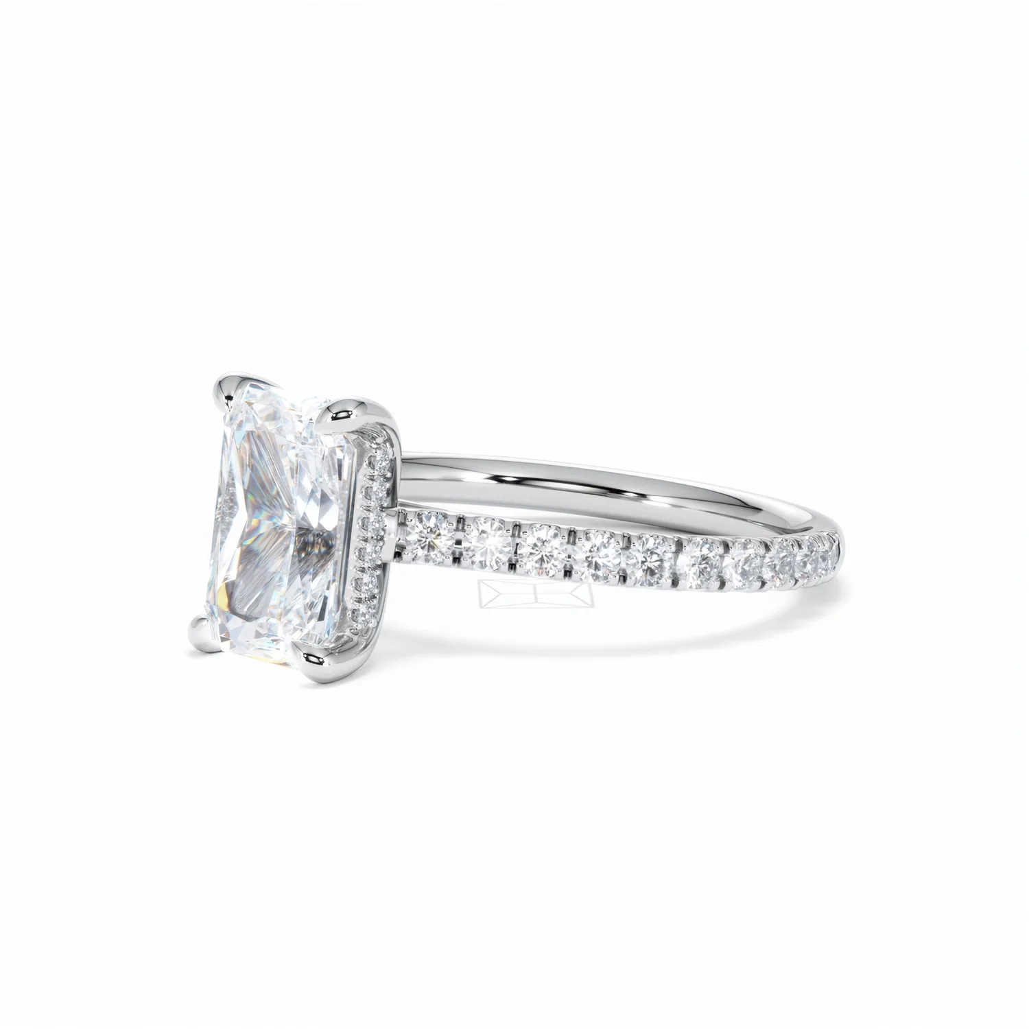 Amora Radiant 2.00ct Hidden Halo Lab Diamond Engagement Ring With Side Stones Set in Platinum - Image 80