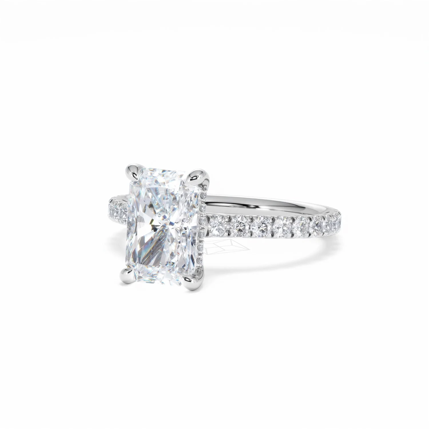 Amora Radiant 2.00ct Hidden Halo Lab Diamond Engagement Ring With Side Stones Set in Platinum - Image 85