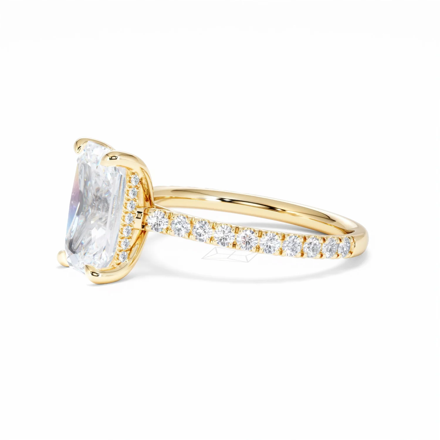 Amora Radiant 3.00ct Hidden Halo Lab Diamond Engagement Ring With Side Stones Set in 18K Gold - Image 76