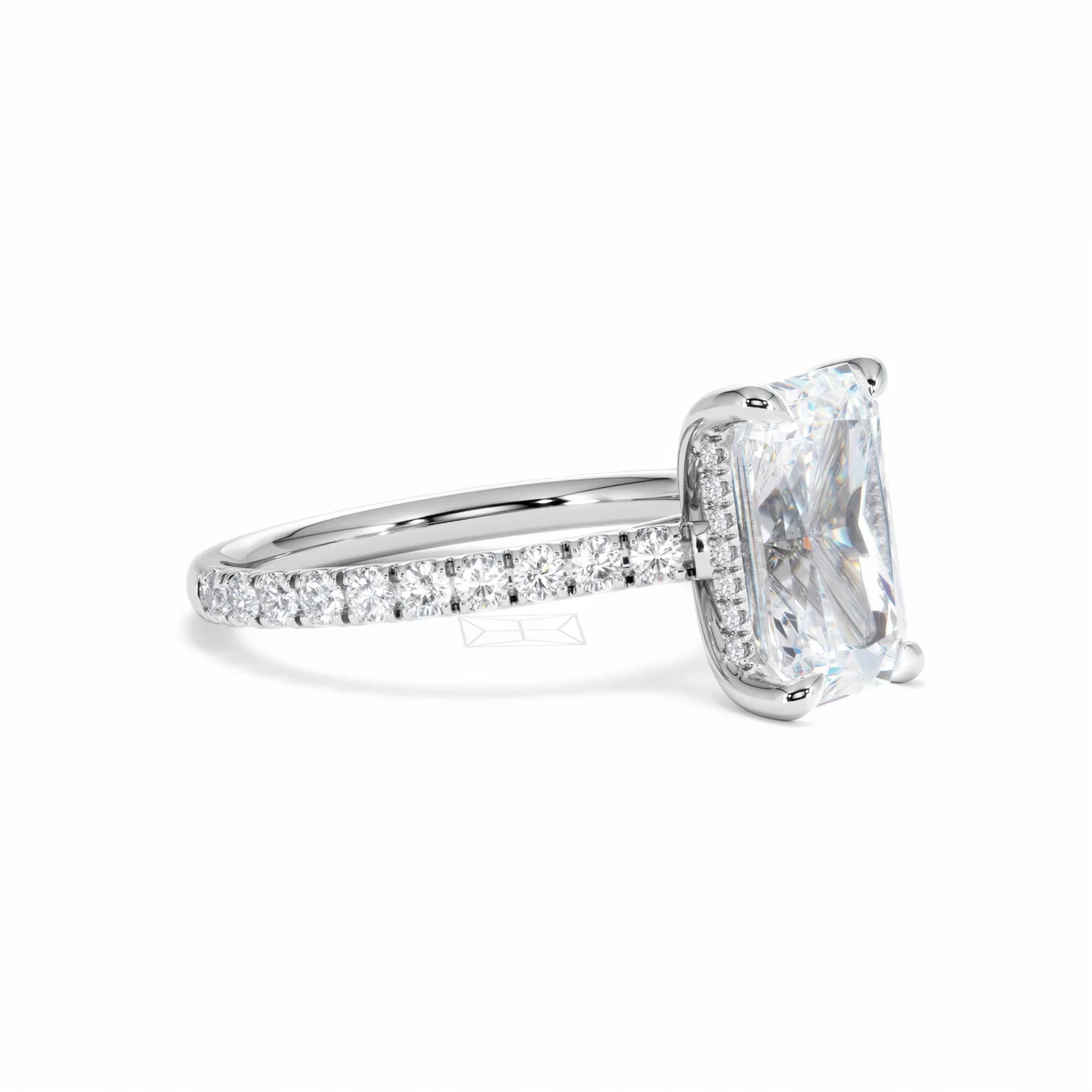 Amora Radiant 3.00ct Hidden Halo Lab Diamond Engagement Ring With Side Stones Set in 18K White Gold - Image 21