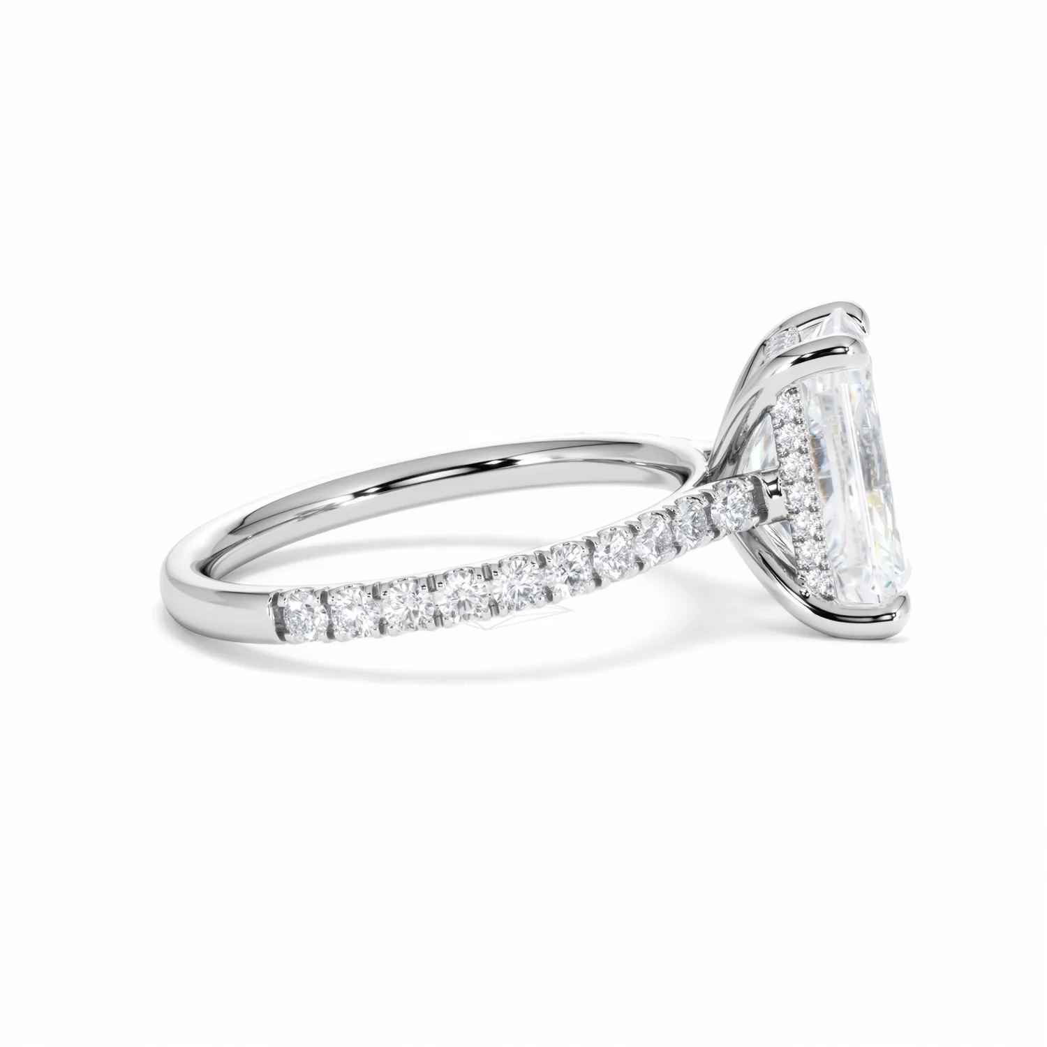 Amora Radiant 3.00ct Hidden Halo Lab Diamond Engagement Ring With Side Stones Set in 18K White Gold - Image 29