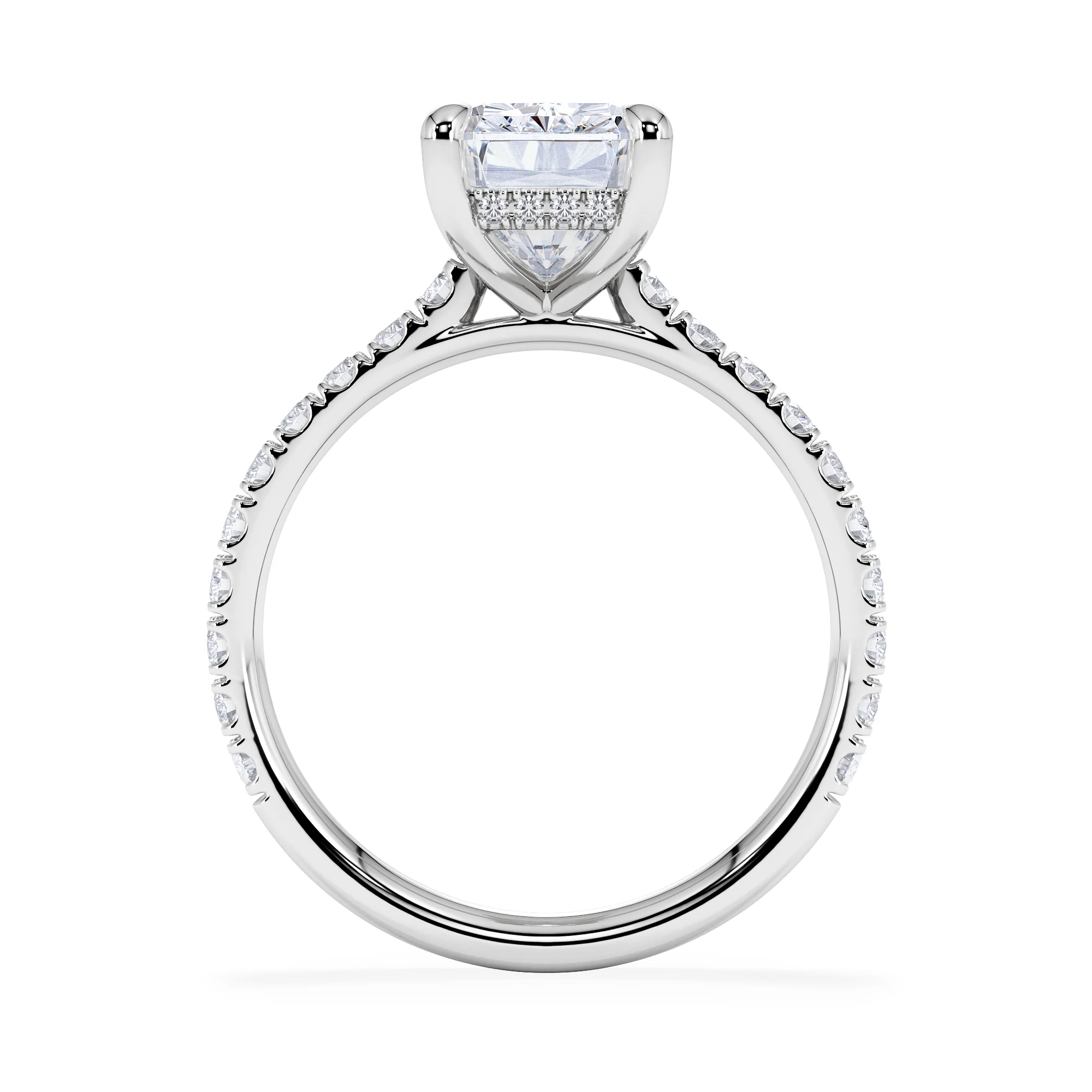 Amora Radiant 3.00ct Hidden Halo Lab Diamond Engagement Ring With Side Stones Set in 18K White Gold - Image 3