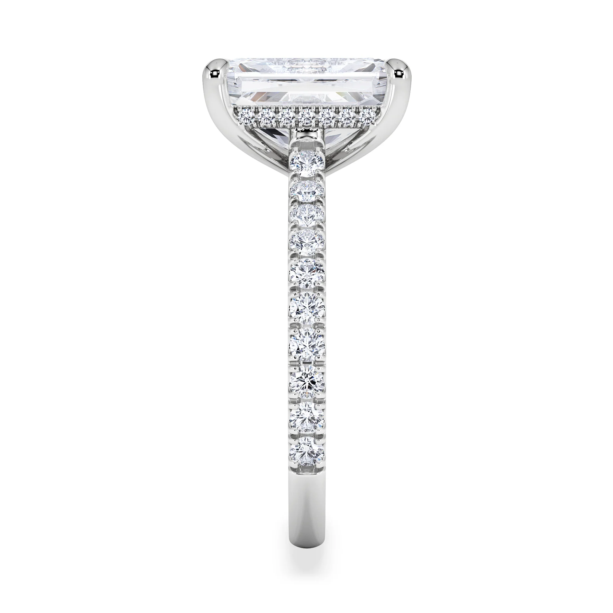 Amora Radiant 3.00ct Hidden Halo Lab Diamond Engagement Ring With Side Stones Set in 18K White Gold - Image 5