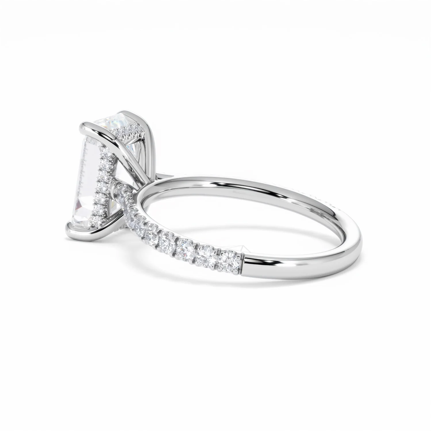 Amora Radiant 3.00ct Hidden Halo Lab Diamond Engagement Ring With Side Stones Set in 18K White Gold - Image 63