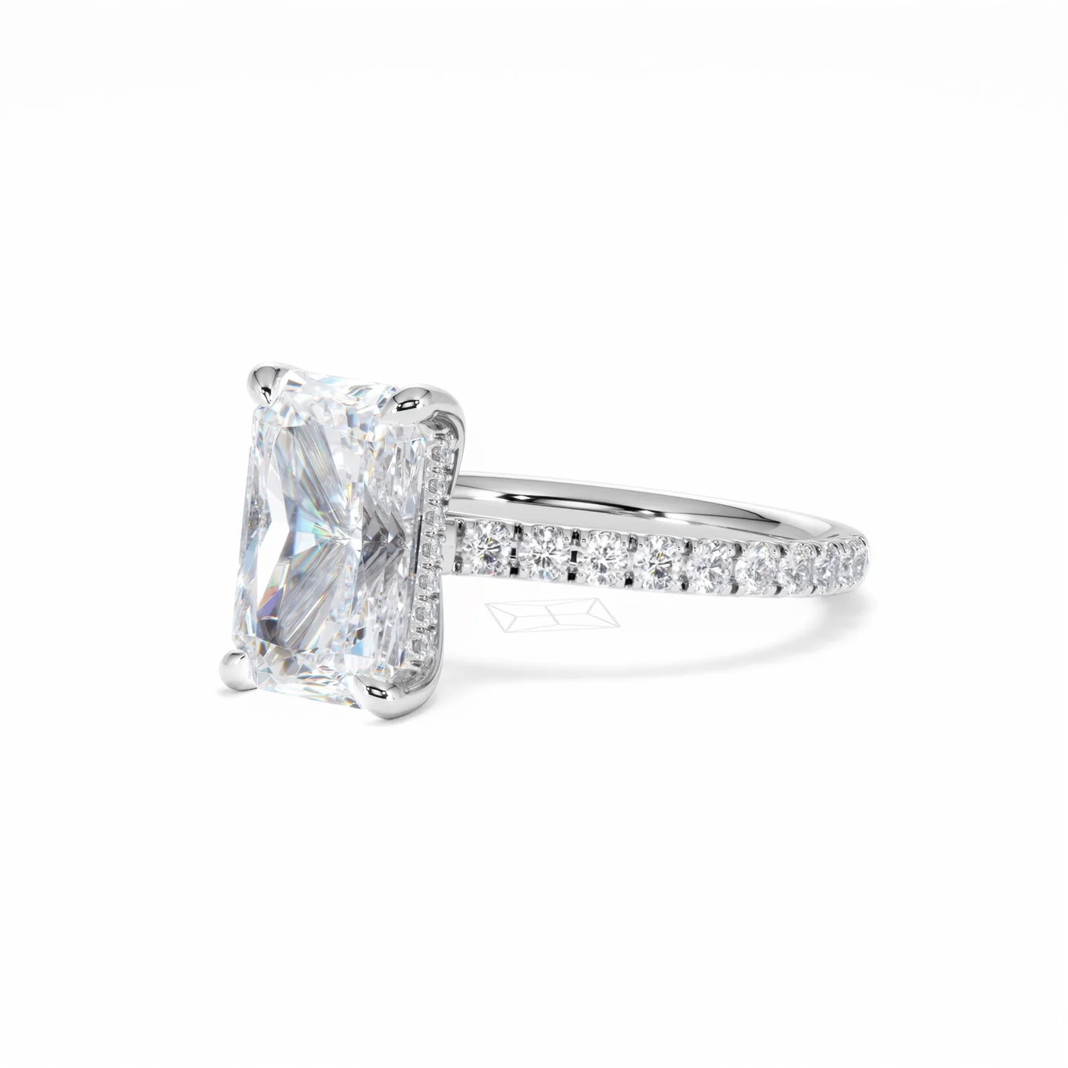 Amora Radiant 3.00ct Hidden Halo Lab Diamond Engagement Ring With Side Stones Set in 18K White Gold - Image 82