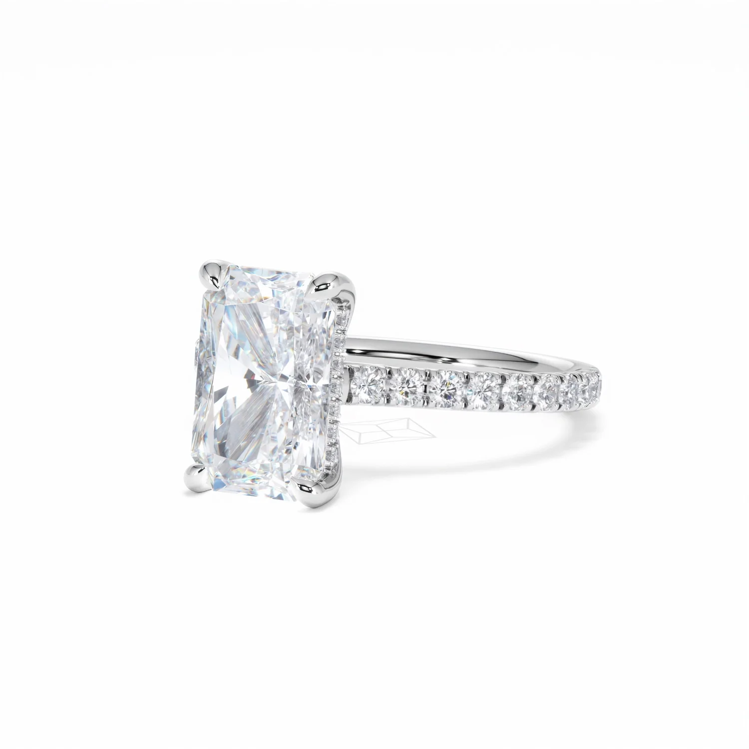Amora Radiant 3.00ct Hidden Halo Lab Diamond Engagement Ring With Side Stones Set in 18K White Gold - Image 84