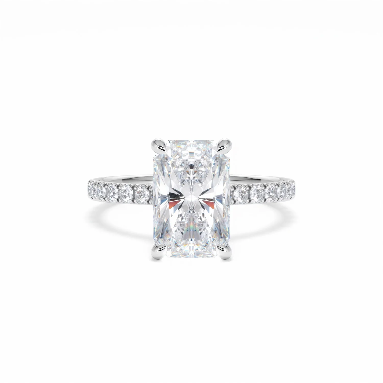 Amora Radiant 3.00ct Hidden Halo Lab Diamond Engagement Ring With Side Stones Set in Platinum - Image 10