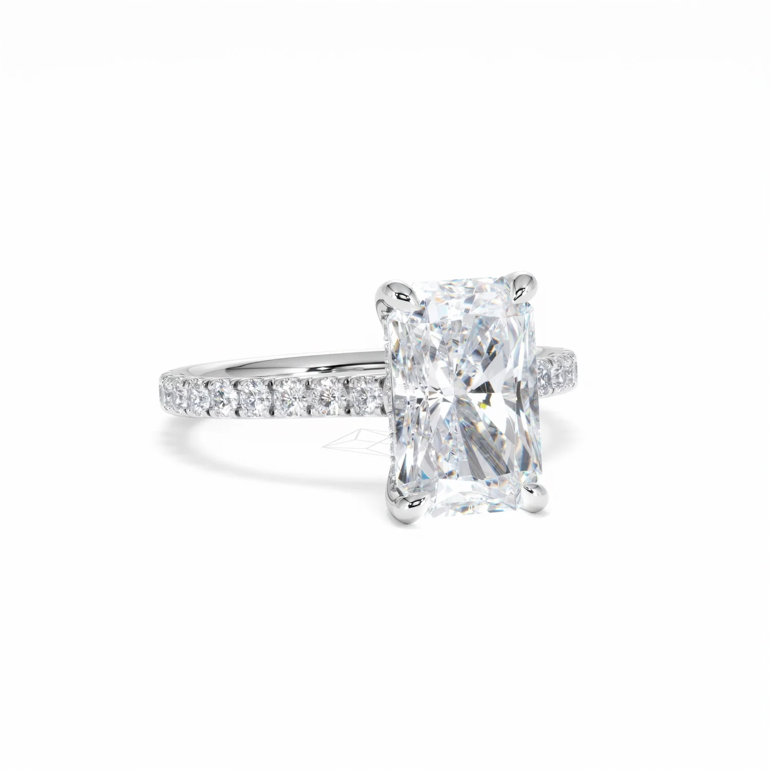 Amora Radiant 3.00ct Hidden Halo Lab Diamond Engagement Ring With Side Stones Set in Platinum - Image 14