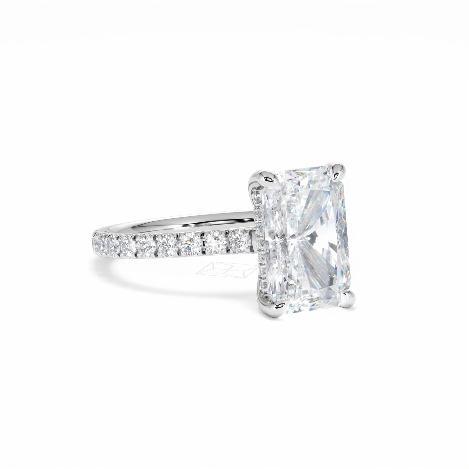 Amora Radiant 3.00ct Hidden Halo Lab Diamond Engagement Ring With Side Stones Set in Platinum - Image 16