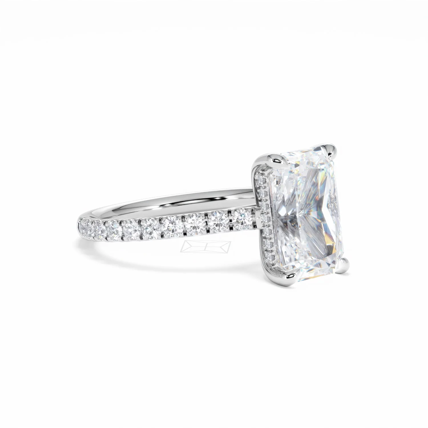 Amora Radiant 3.00ct Hidden Halo Lab Diamond Engagement Ring With Side Stones Set in Platinum - Image 19