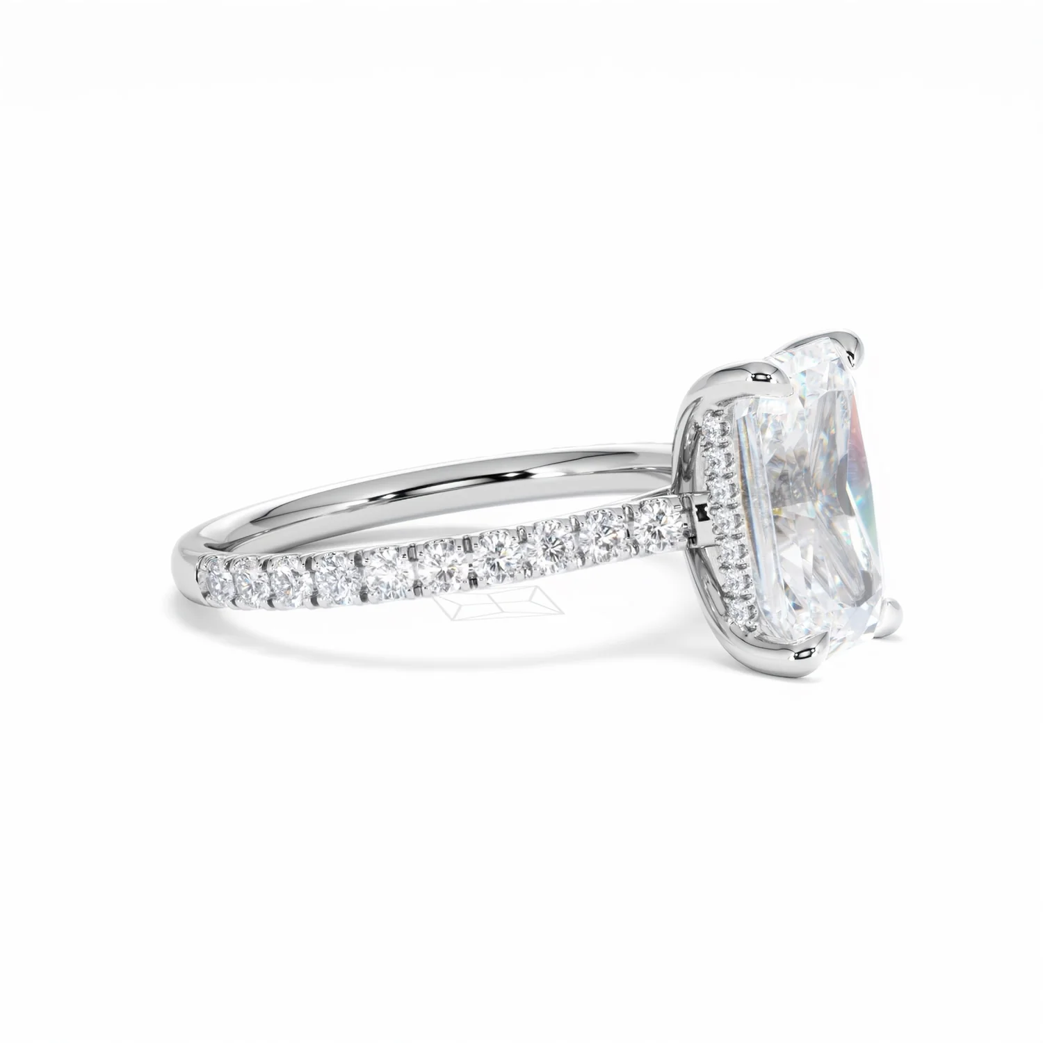 Amora Radiant 3.00ct Hidden Halo Lab Diamond Engagement Ring With Side Stones Set in Platinum - Image 23