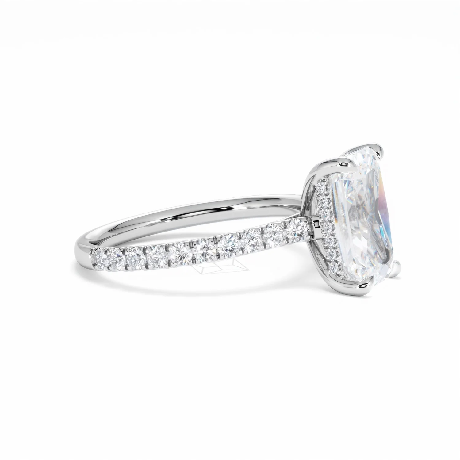 Amora Radiant 3.00ct Hidden Halo Lab Diamond Engagement Ring With Side Stones Set in Platinum - Image 24