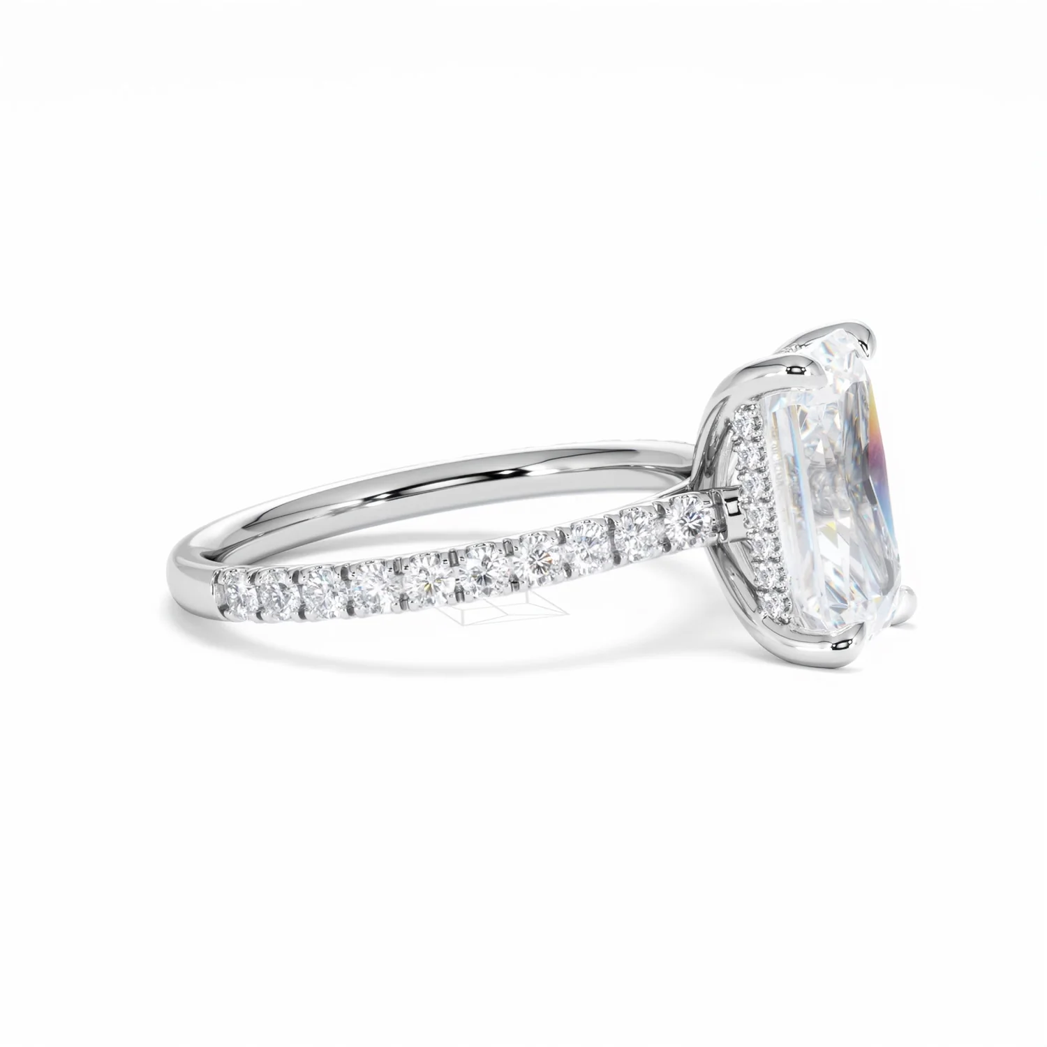 Amora Radiant 3.00ct Hidden Halo Lab Diamond Engagement Ring With Side Stones Set in Platinum - Image 25