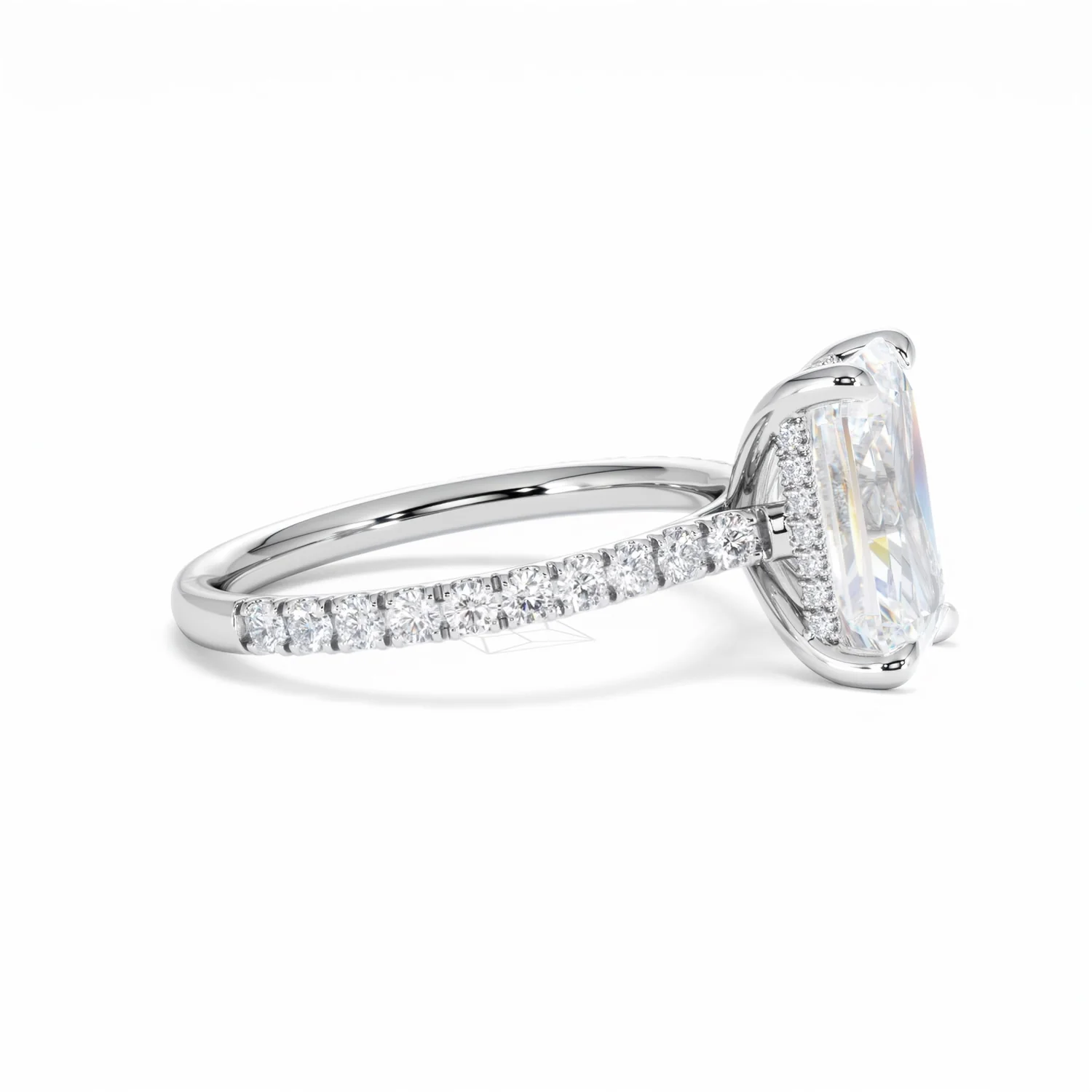 Amora Radiant 3.00ct Hidden Halo Lab Diamond Engagement Ring With Side Stones Set in Platinum - Image 26