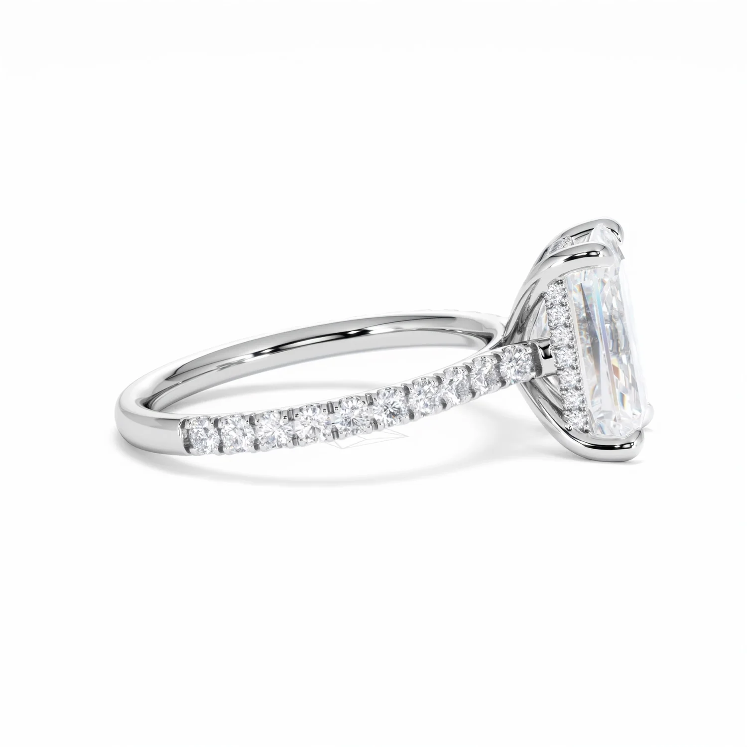 Amora Radiant 3.00ct Hidden Halo Lab Diamond Engagement Ring With Side Stones Set in Platinum - Image 28