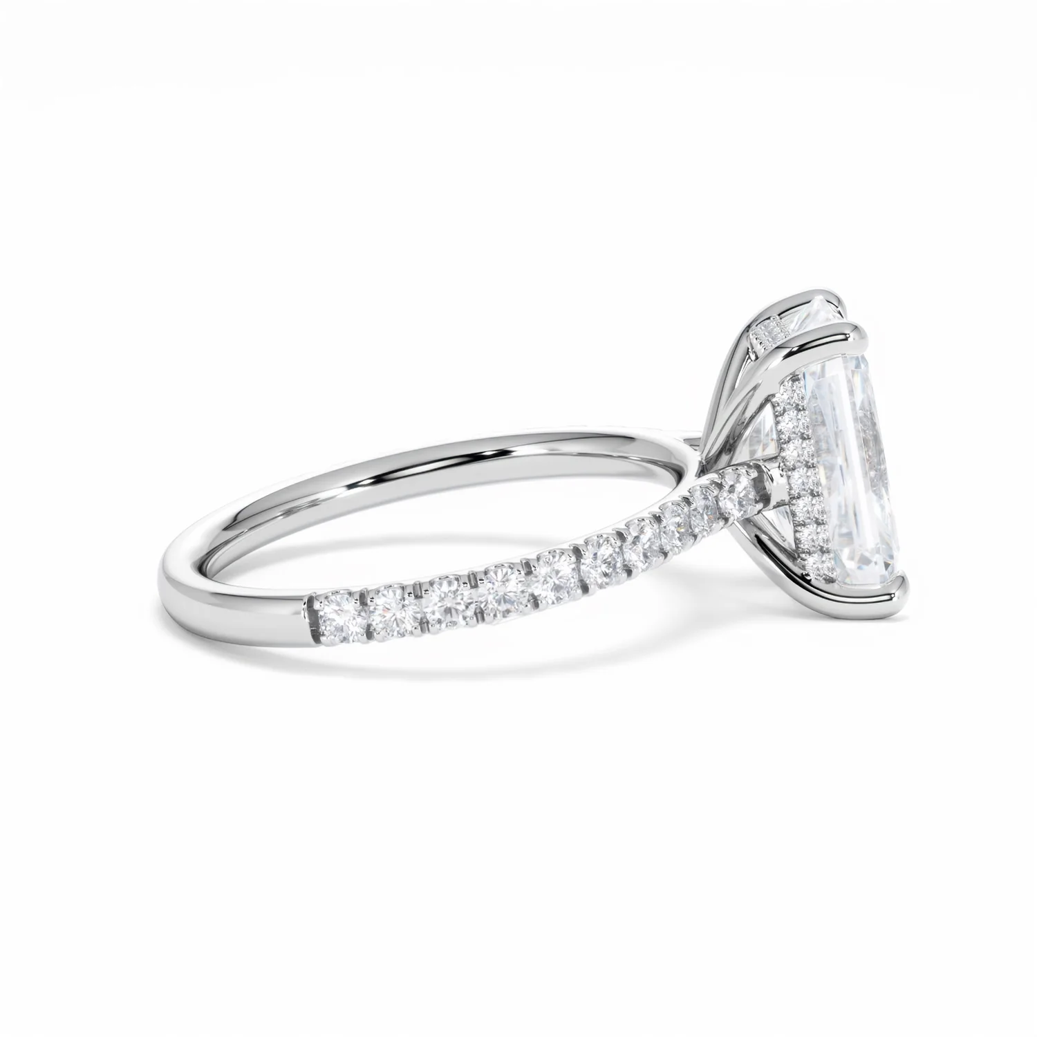 Amora Radiant 3.00ct Hidden Halo Lab Diamond Engagement Ring With Side Stones Set in Platinum - Image 31