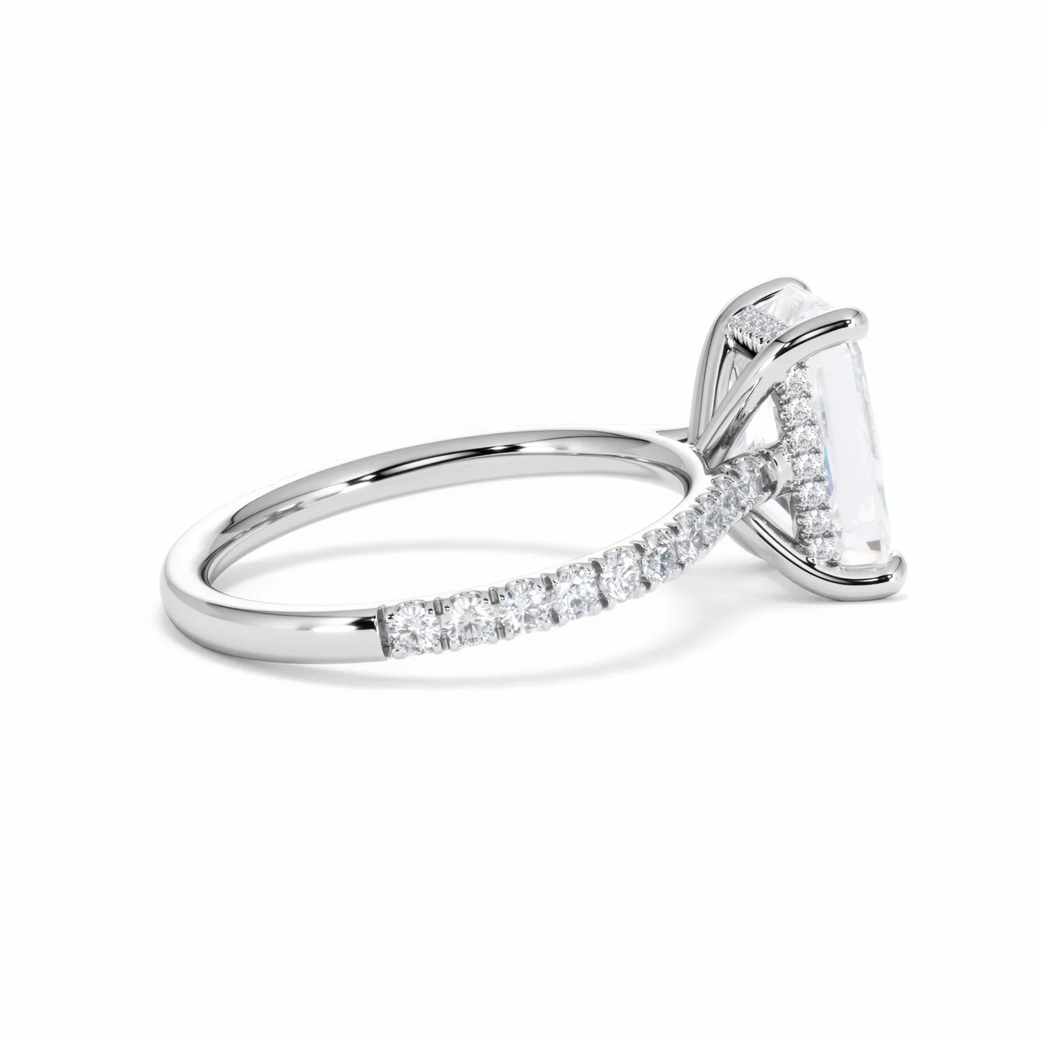 Amora Radiant 3.00ct Hidden Halo Lab Diamond Engagement Ring With Side Stones Set in Platinum - Image 34