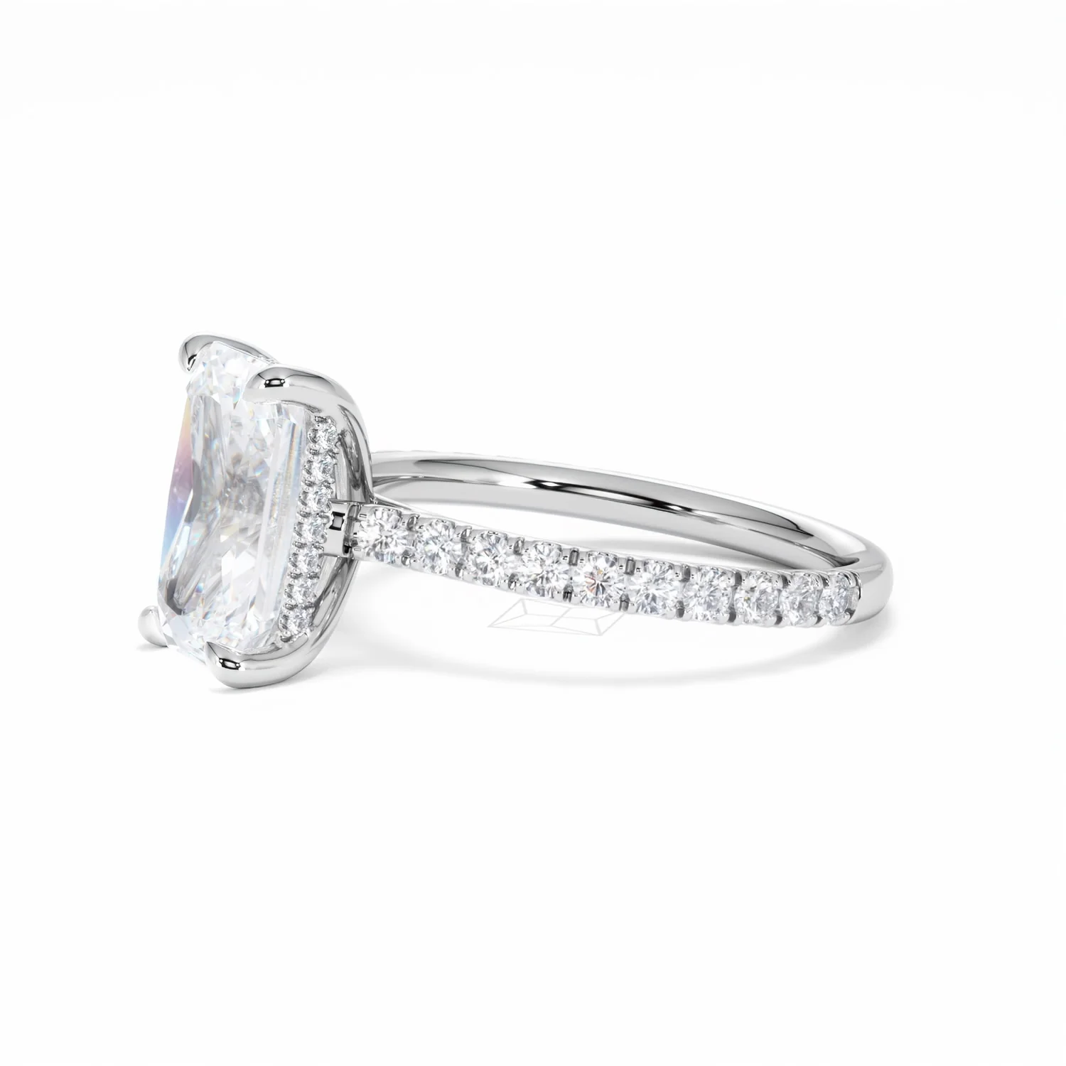 Amora Radiant 3.00ct Hidden Halo Lab Diamond Engagement Ring With Side Stones Set in Platinum - Image 76