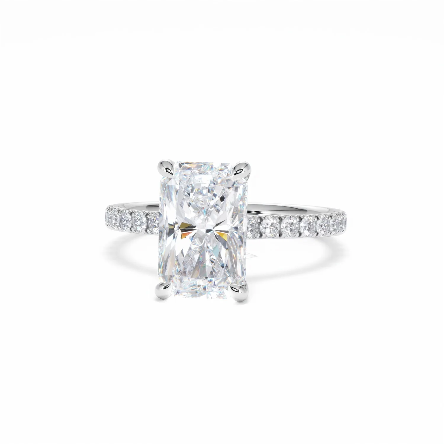 Amora Radiant 3.00ct Hidden Halo Lab Diamond Engagement Ring With Side Stones Set in Platinum - Image 88
