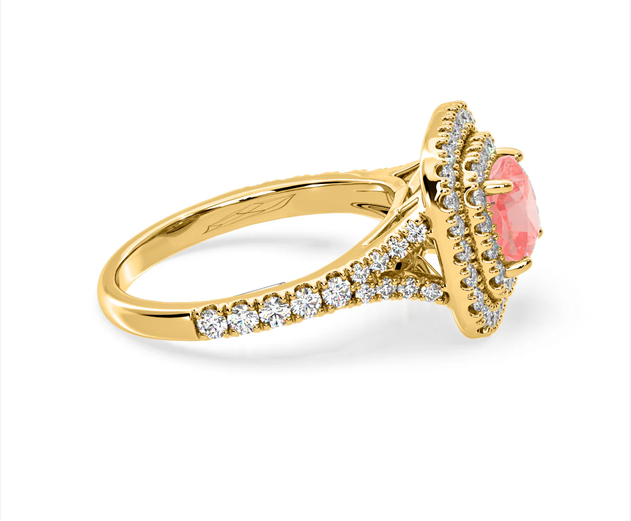 Anastasia Pink Lab Diamond 1.65ct Halo Ring in 18K Yellow Gold - Elara Collection - Image 69