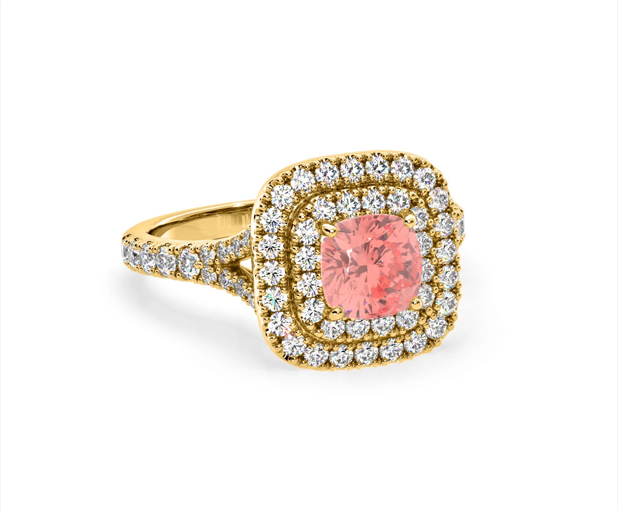 Anastasia Pink Lab Diamond 1.65ct Halo Ring in 18K Yellow Gold - Elara Collection - Image 83