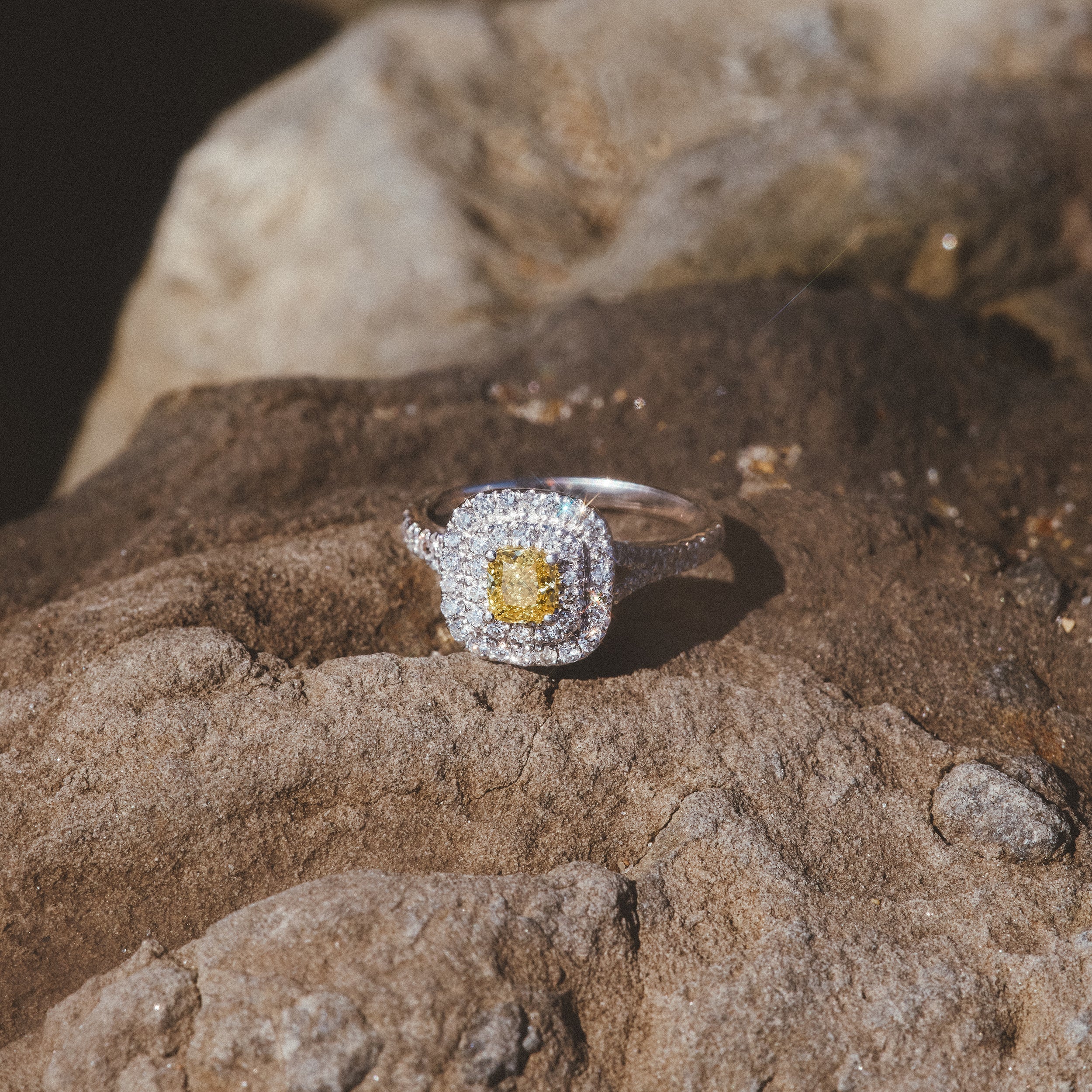 Anastasia Yellow Lab Diamond 1.65ct Halo Ring in Platinum - Elara Collection - Image 8