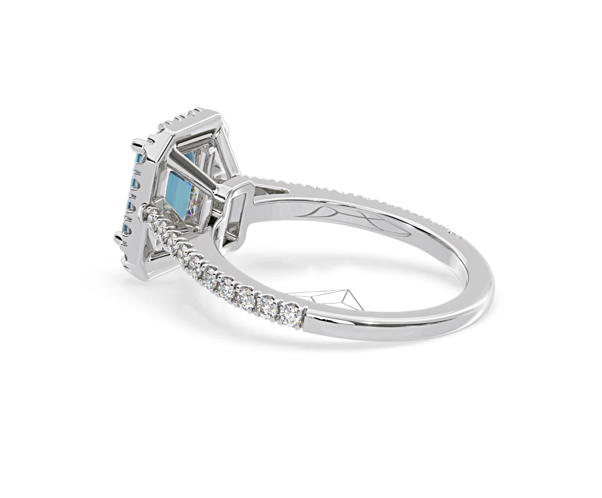 Annabelle Blue Lab Diamond 1.65ct Emerald Cut Halo Ring in 18K White Gold - Elara Collection - Image 34