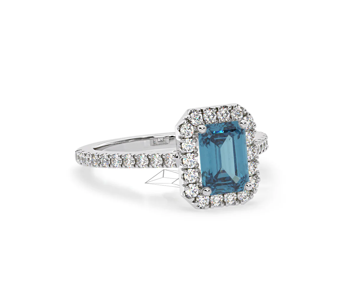 Annabelle Blue Lab Diamond 1.65ct Emerald Cut Halo Ring in 18K White Gold - Elara Collection - Image 81