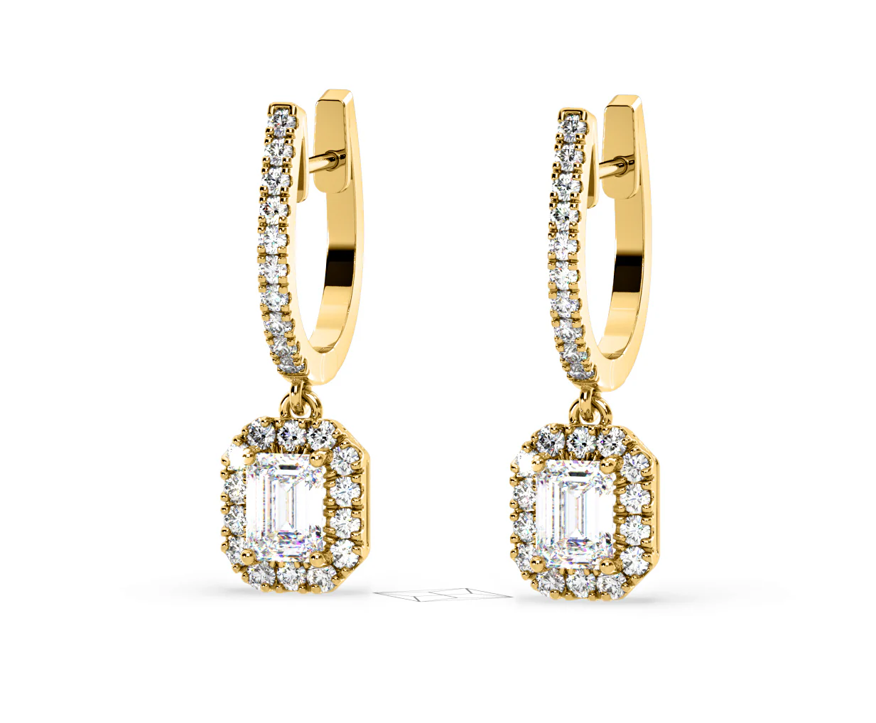 Annabelle Emerald Cut Lab Diamond Halo Drop Earrings 1.48ct in 18K Yellow Gold F/VS1 - Image 11