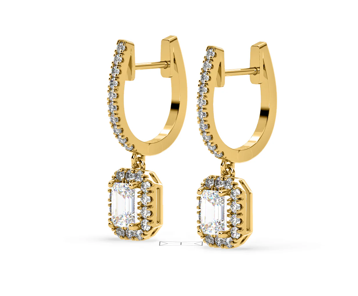Annabelle Emerald Cut Lab Diamond Halo Drop Earrings 1.48ct in 18K Yellow Gold F/VS1 - Image 17