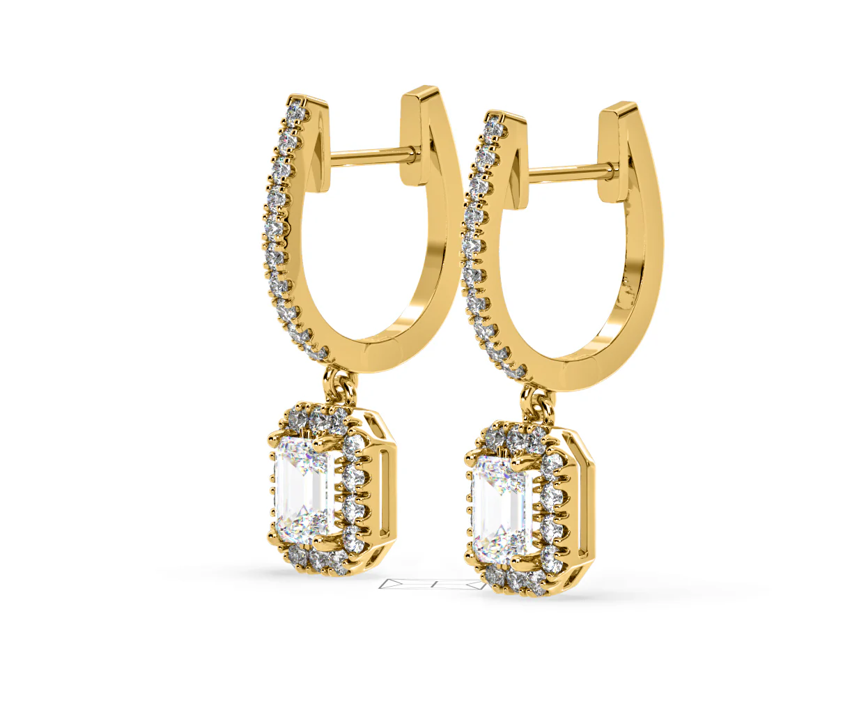 Annabelle Emerald Cut Lab Diamond Halo Drop Earrings 1.48ct in 18K Yellow Gold F/VS1 - Image 18