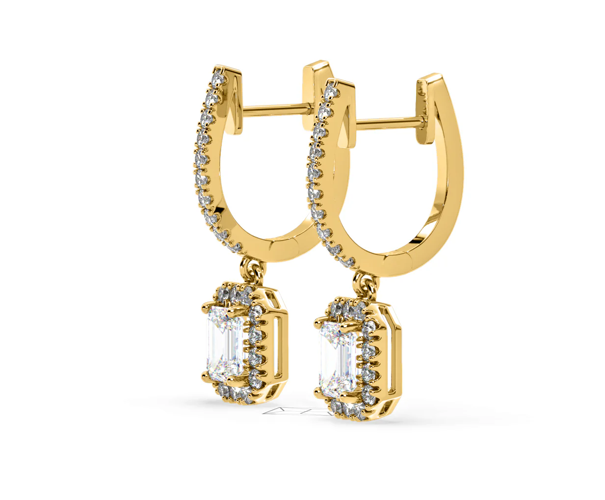 Annabelle Emerald Cut Lab Diamond Halo Drop Earrings 1.48ct in 18K Yellow Gold F/VS1 - Image 20