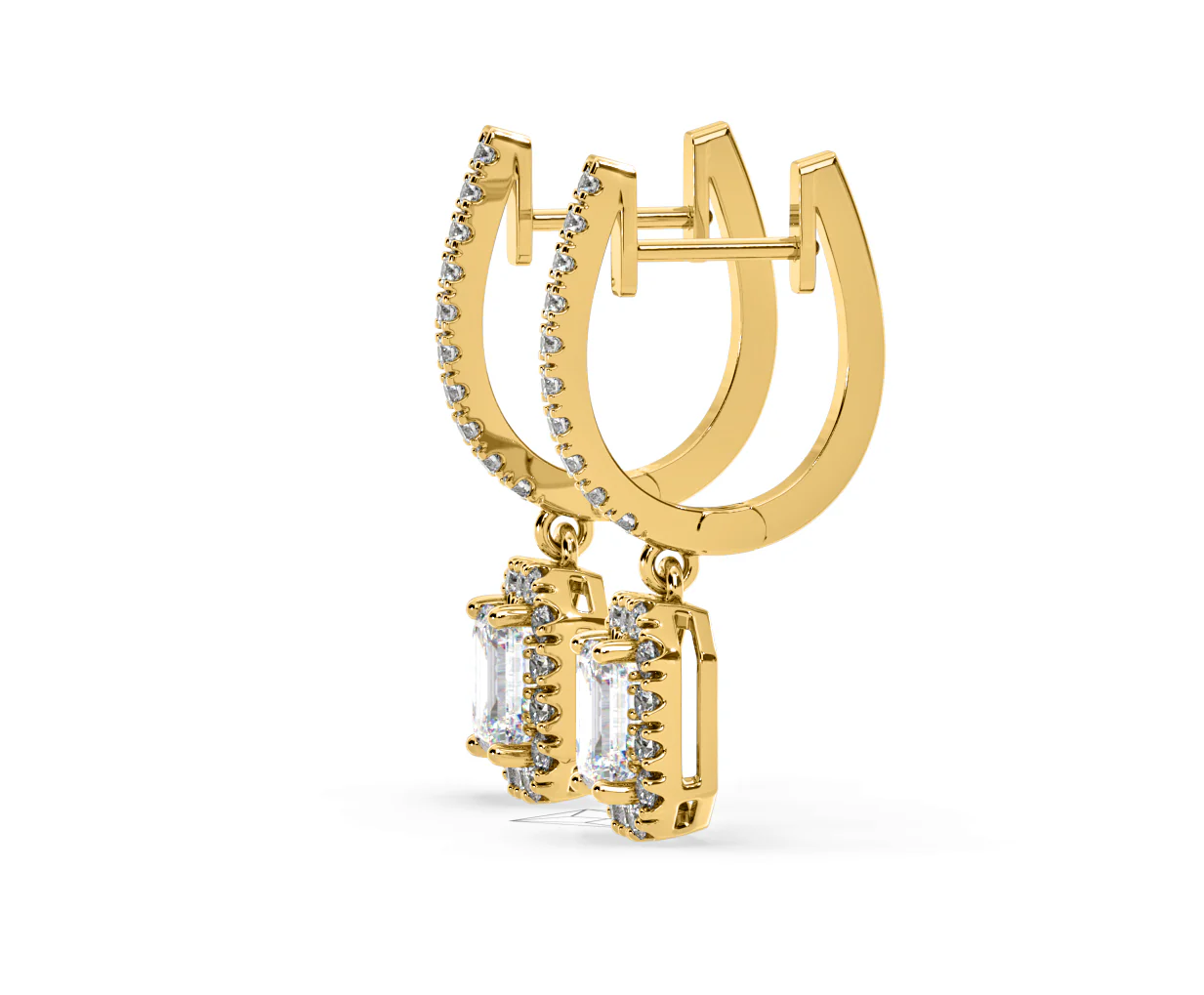 Annabelle Emerald Cut Lab Diamond Halo Drop Earrings 1.48ct in 18K Yellow Gold F/VS1 - Image 24