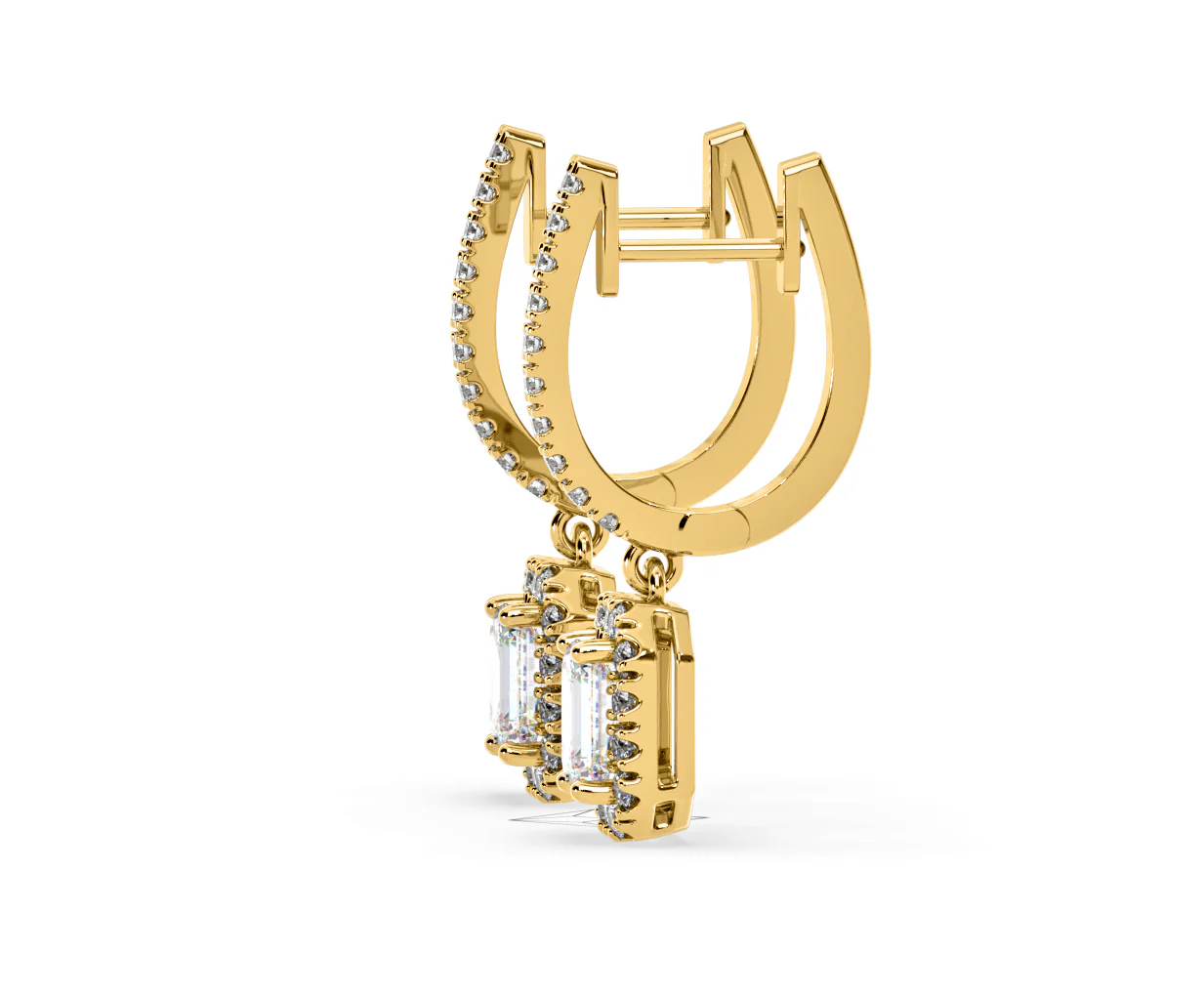 Annabelle Emerald Cut Lab Diamond Halo Drop Earrings 1.48ct in 18K Yellow Gold F/VS1 - Image 25
