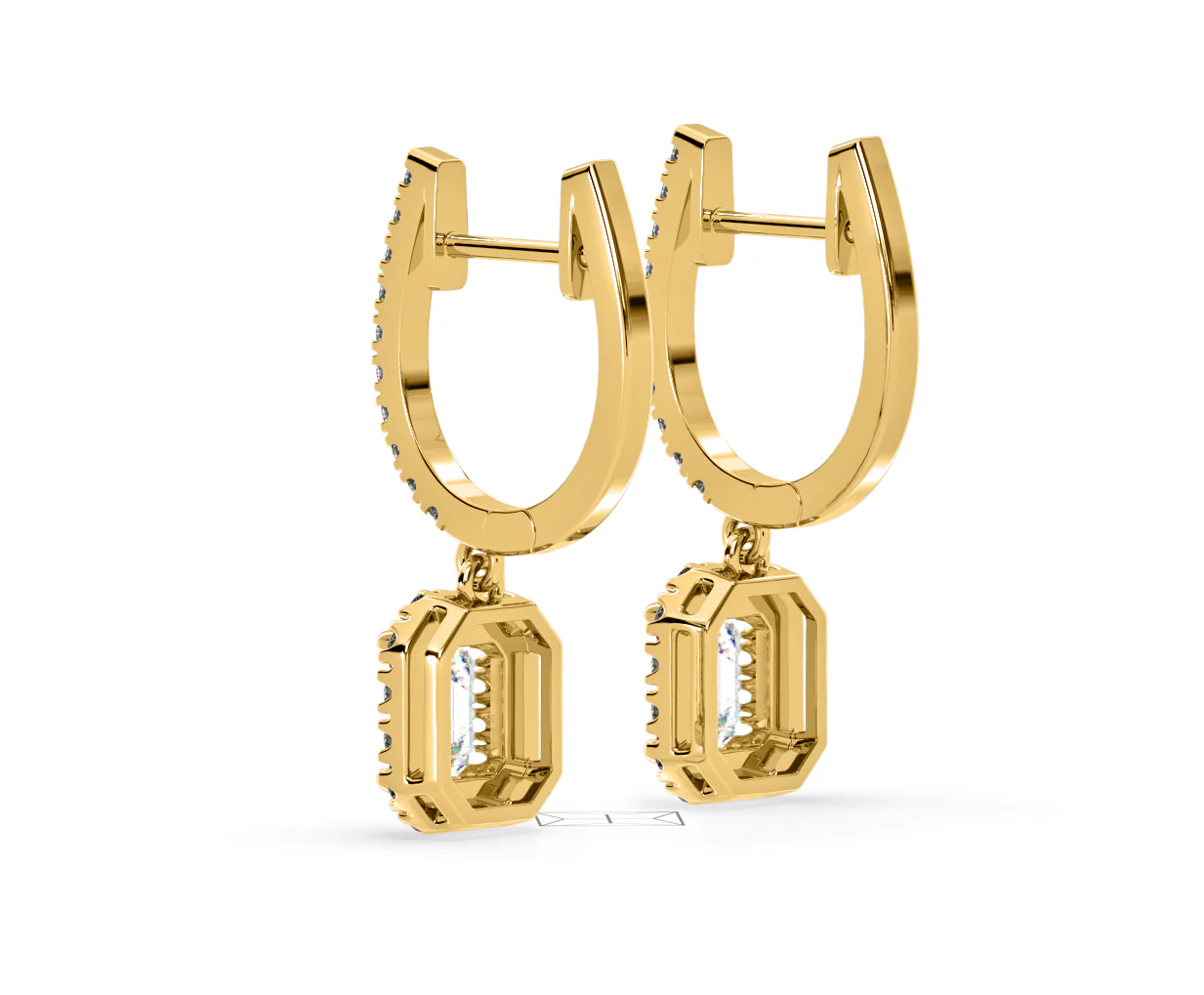 Annabelle Emerald Cut Lab Diamond Halo Drop Earrings 1.48ct in 18K Yellow Gold F/VS1 - Image 36