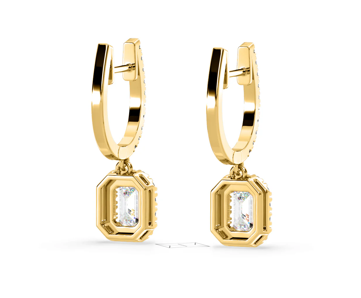 Annabelle Emerald Cut Lab Diamond Halo Drop Earrings 1.48ct in 18K Yellow Gold F/VS1 - Image 52