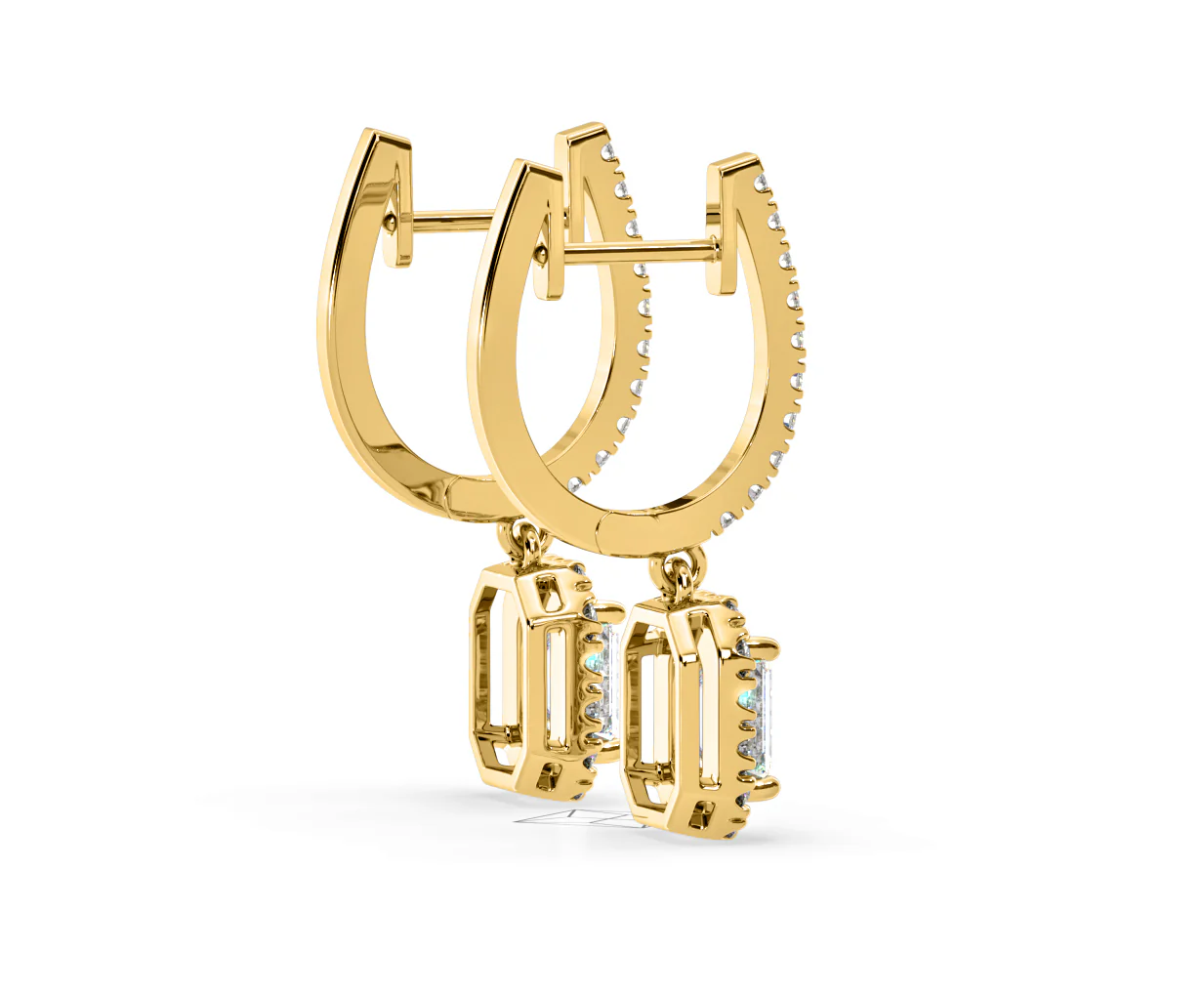 Annabelle Emerald Cut Lab Diamond Halo Drop Earrings 1.48ct in 18K Yellow Gold F/VS1 - Image 62