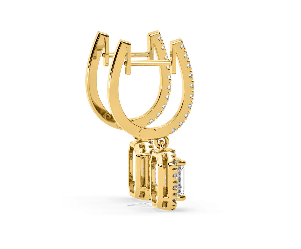 Annabelle Emerald Cut Lab Diamond Halo Drop Earrings 1.48ct in 18K Yellow Gold F/VS1 - Image 64