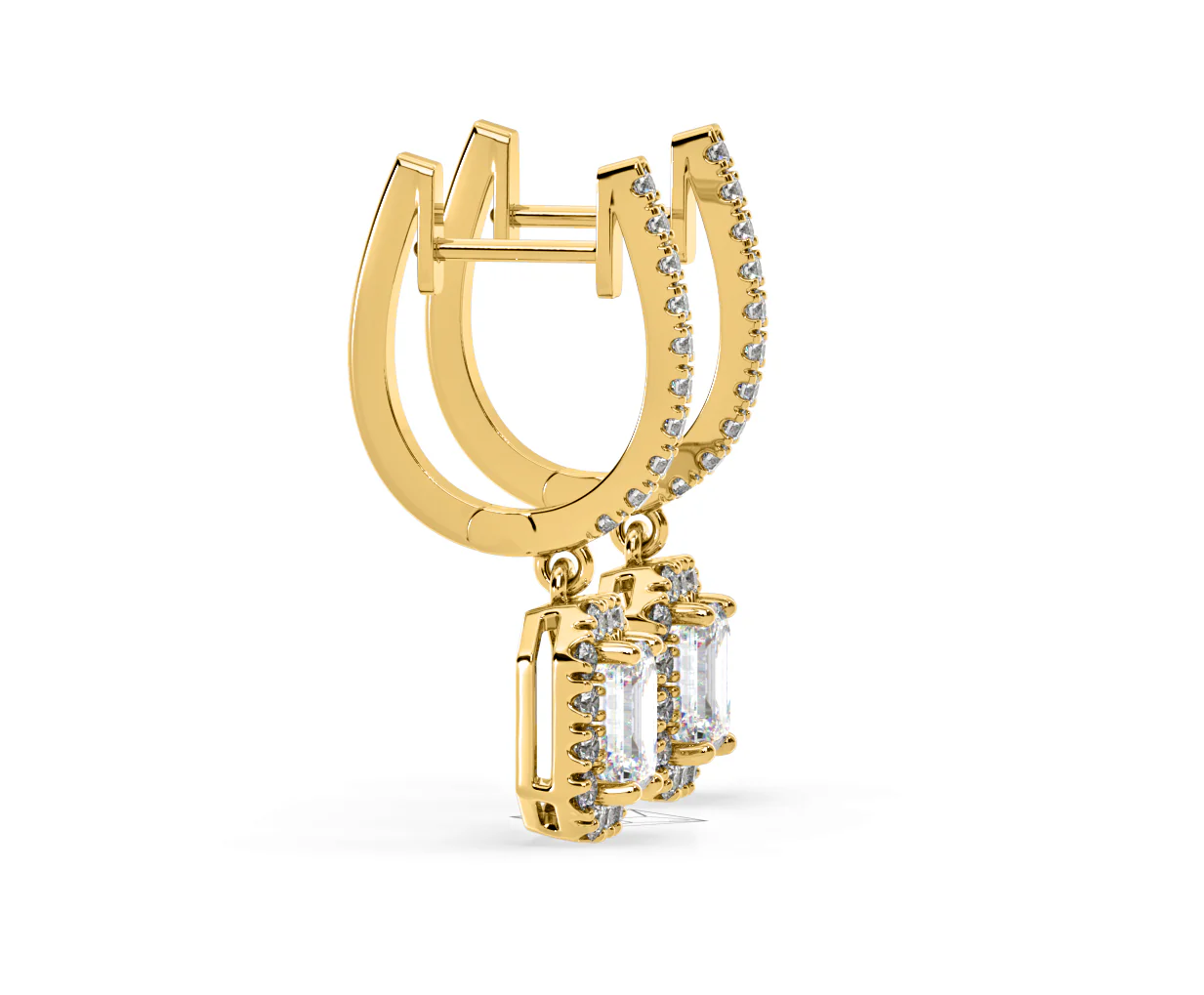 Annabelle Emerald Cut Lab Diamond Halo Drop Earrings 1.48ct in 18K Yellow Gold F/VS1 - Image 69