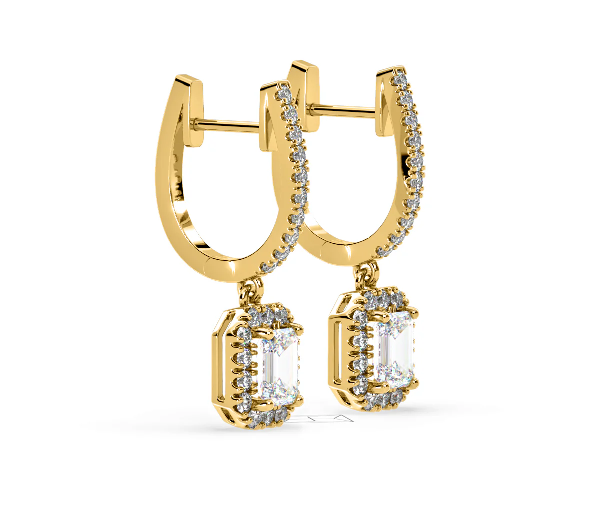 Annabelle Emerald Cut Lab Diamond Halo Drop Earrings 1.48ct in 18K Yellow Gold F/VS1 - Image 74