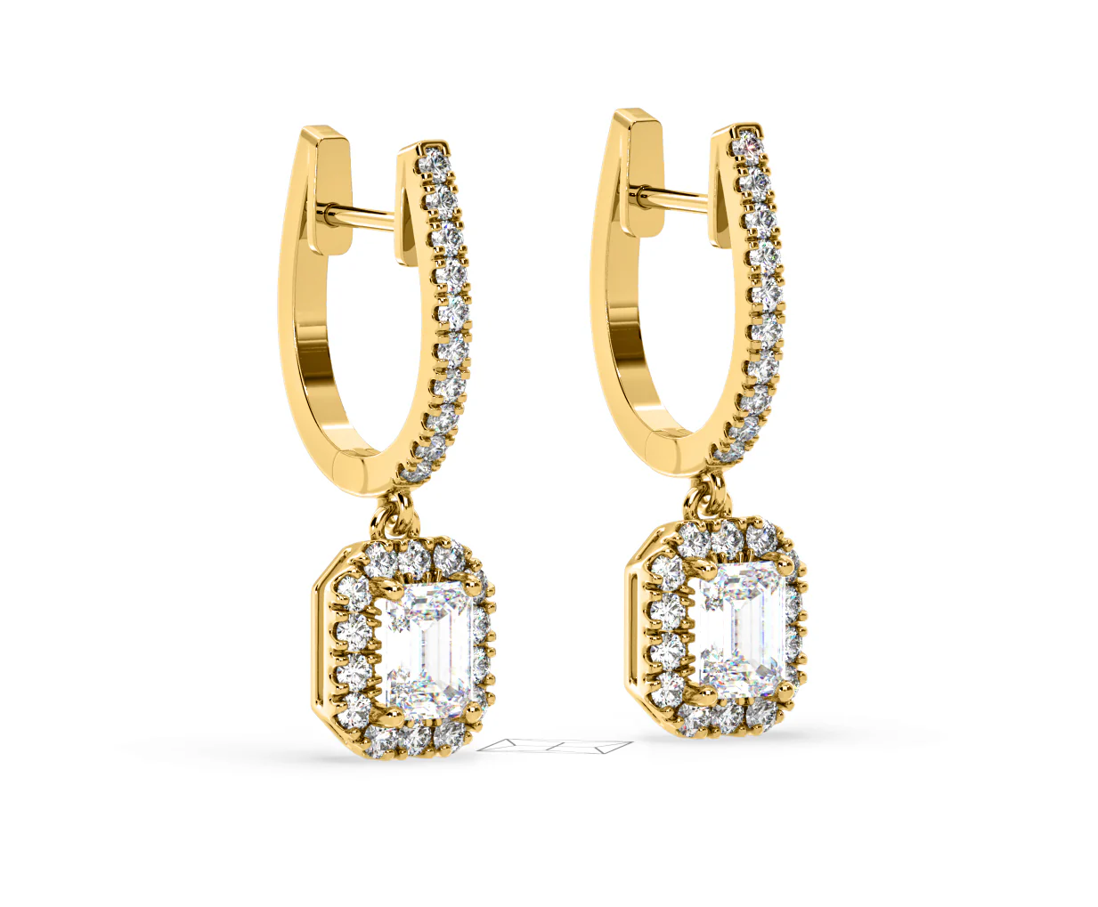 Annabelle Emerald Cut Lab Diamond Halo Drop Earrings 1.48ct in 18K Yellow Gold F/VS1 - Image 79