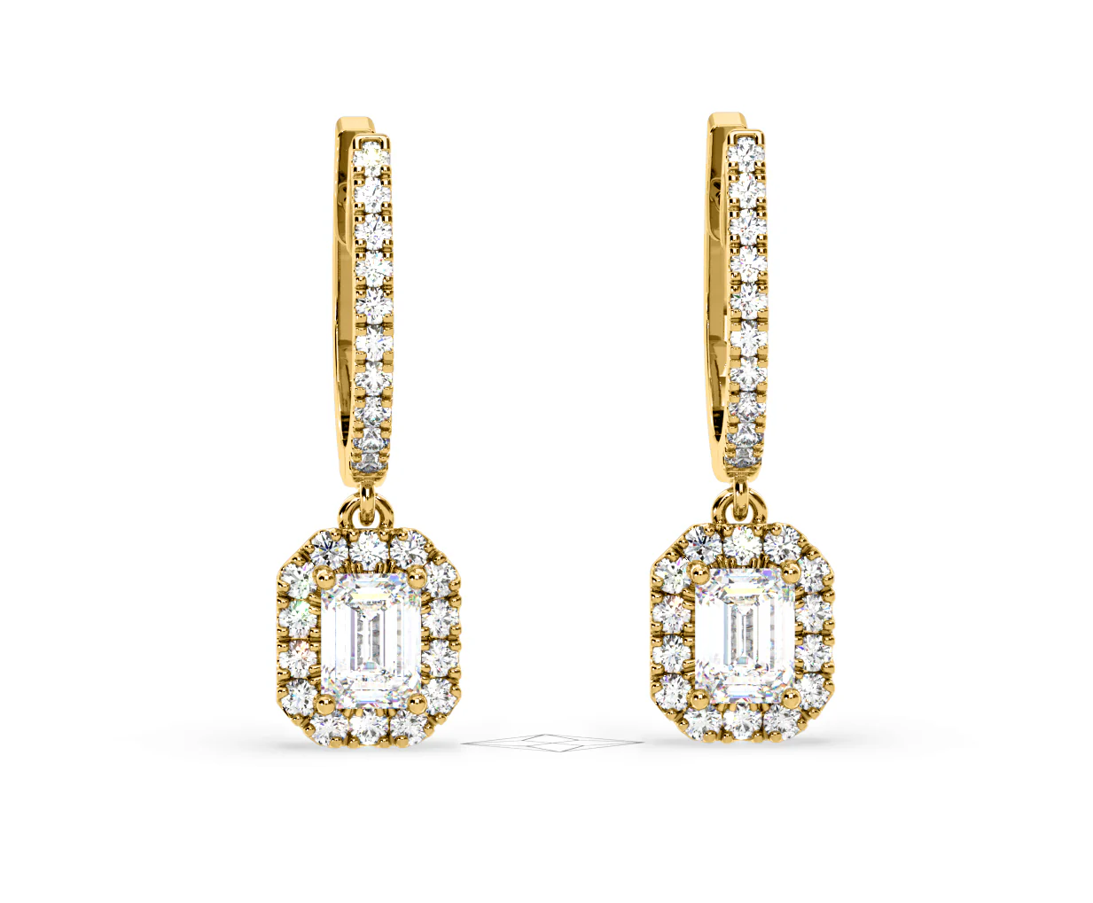 Annabelle Emerald Cut Lab Diamond Halo Drop Earrings 1.48ct in 18K Yellow Gold F/VS1 - Image 85