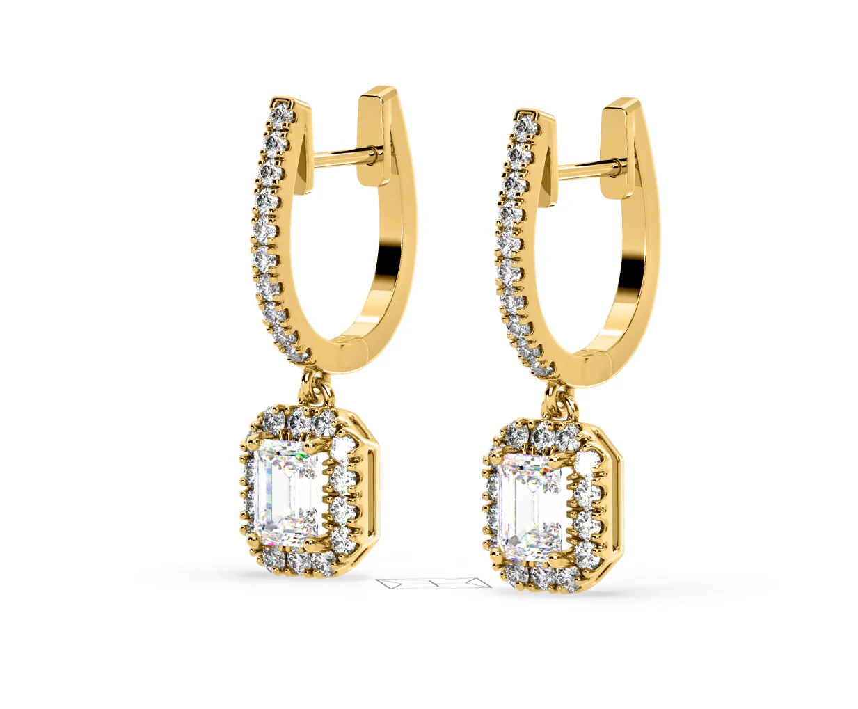 Annabelle Emerald Cut Lab Diamond Halo Drop Earrings 2.78ct in 18K Yellow Gold F/VS1 - Image 15