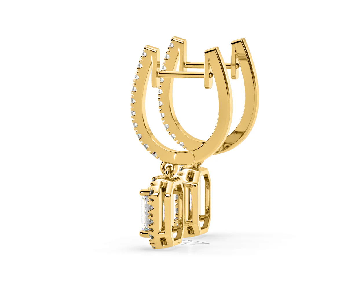 Annabelle Emerald Cut Lab Diamond Halo Drop Earrings 2.78ct in 18K Yellow Gold F/VS1 - Image 30