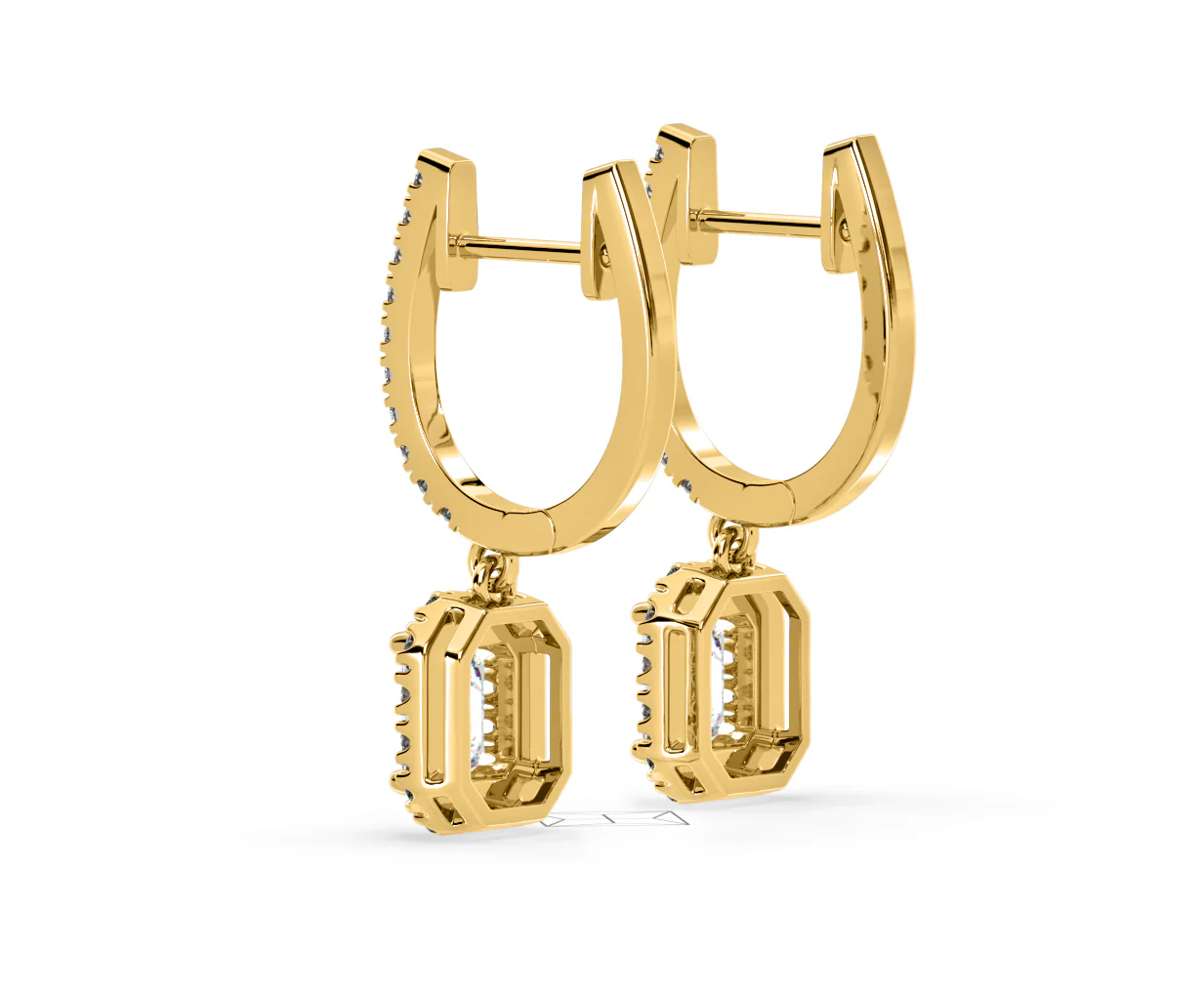 Annabelle Emerald Cut Lab Diamond Halo Drop Earrings 2.78ct in 18K Yellow Gold F/VS1 - Image 35