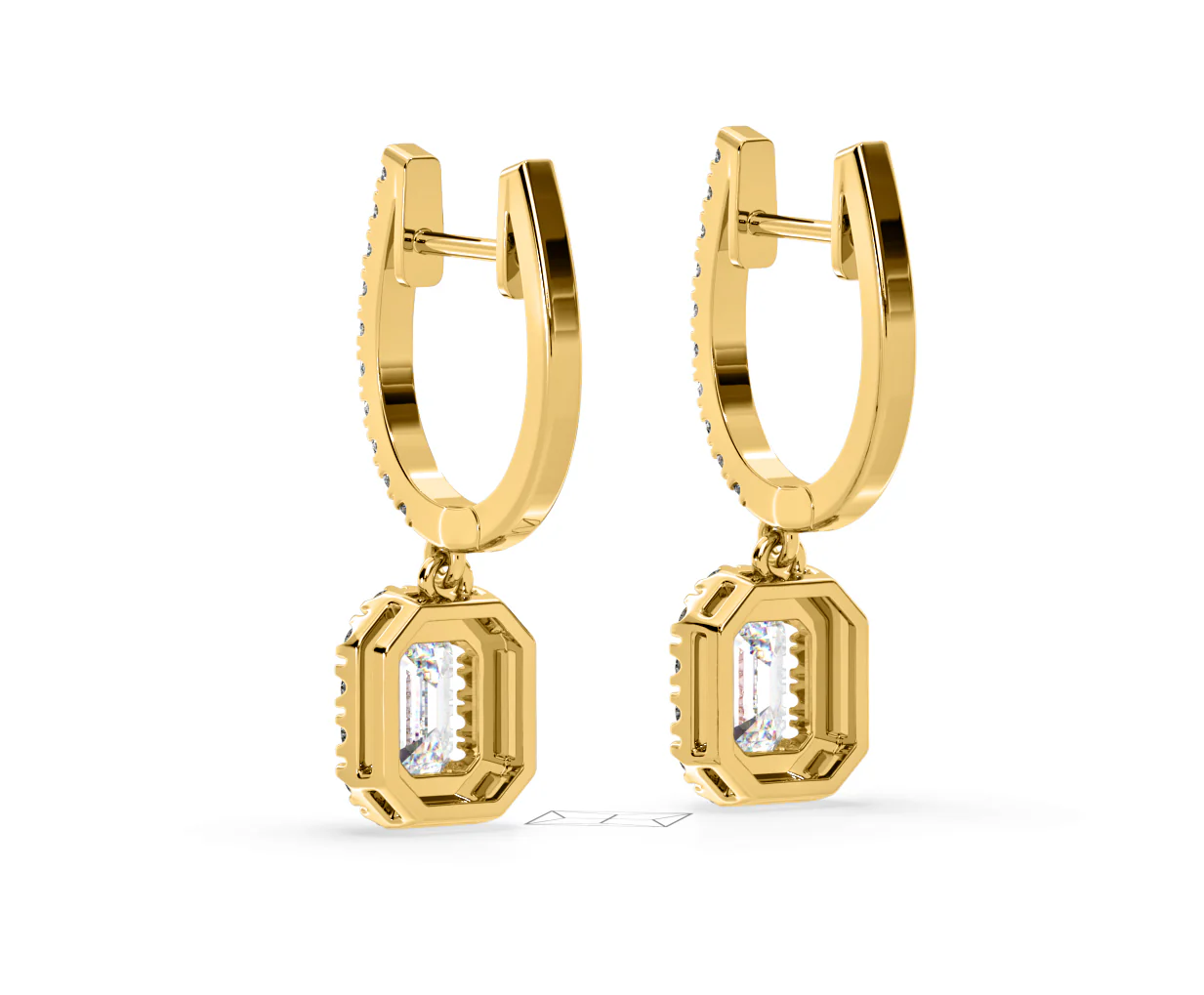Annabelle Emerald Cut Lab Diamond Halo Drop Earrings 2.78ct in 18K Yellow Gold F/VS1 - Image 39