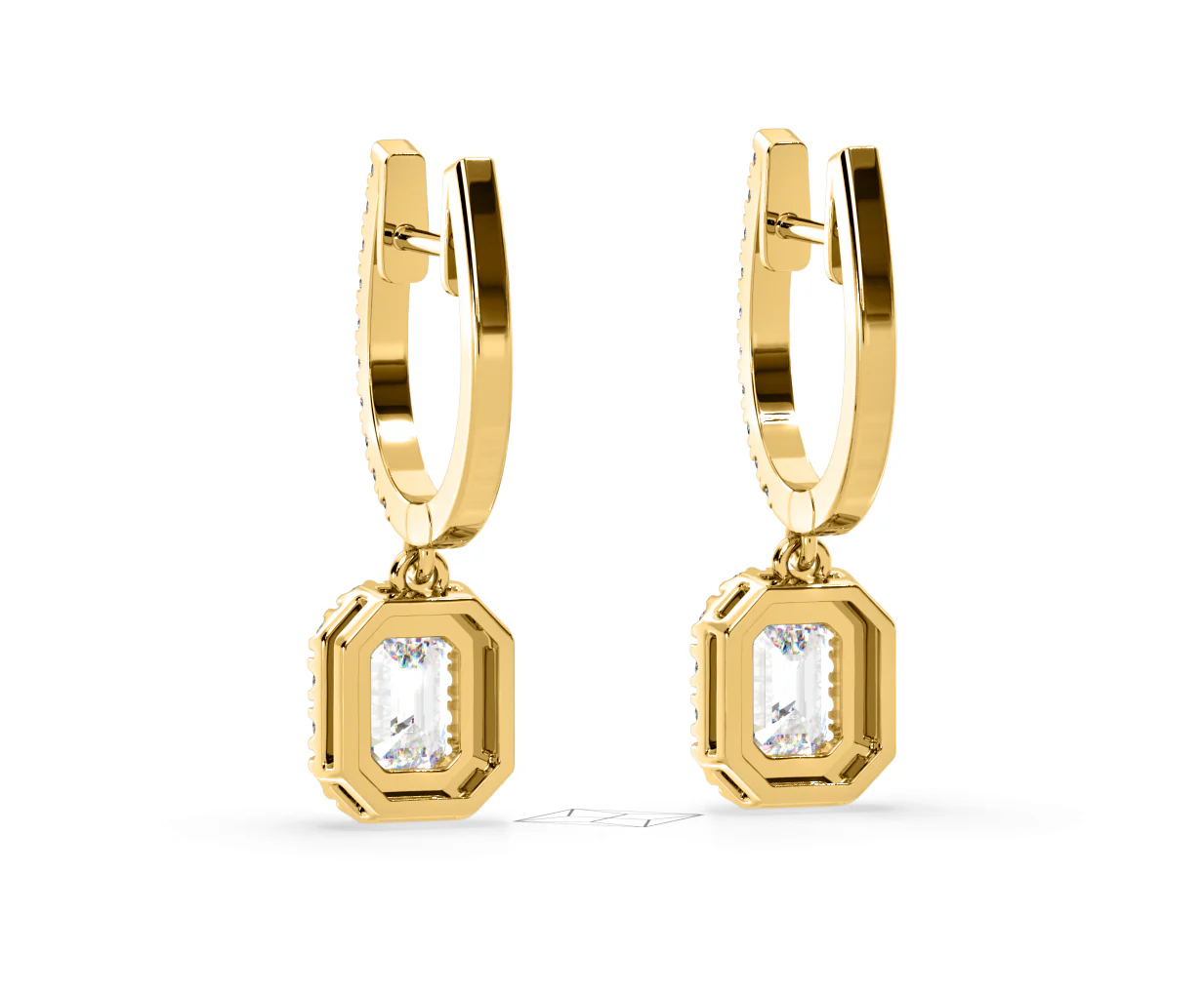 Annabelle Emerald Cut Lab Diamond Halo Drop Earrings 2.78ct in 18K Yellow Gold F/VS1 - Image 42