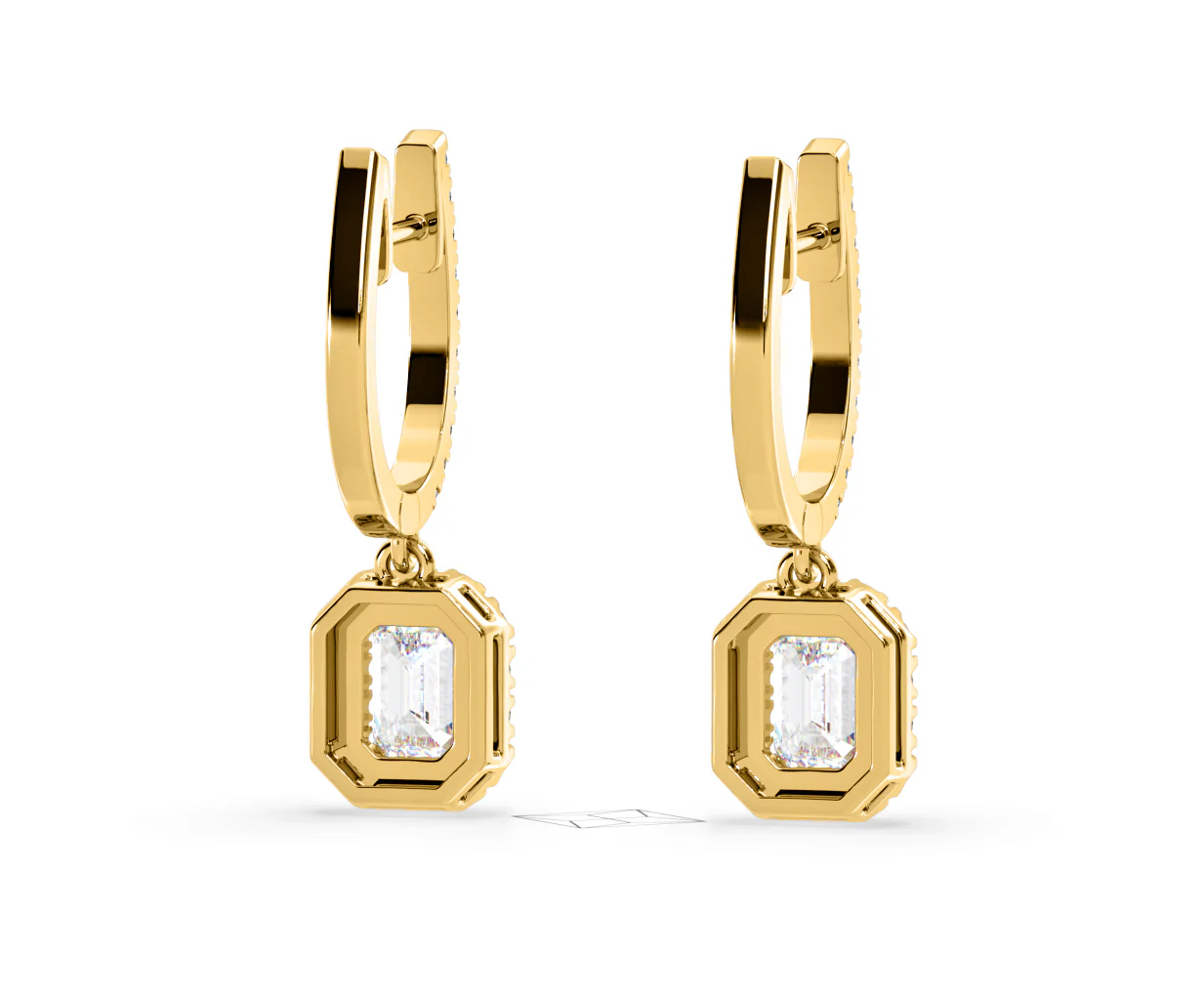 Annabelle Emerald Cut Lab Diamond Halo Drop Earrings 2.78ct in 18K Yellow Gold F/VS1 - Image 50