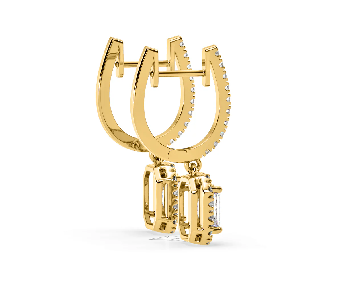 Annabelle Emerald Cut Lab Diamond Halo Drop Earrings 2.78ct in 18K Yellow Gold F/VS1 - Image 63