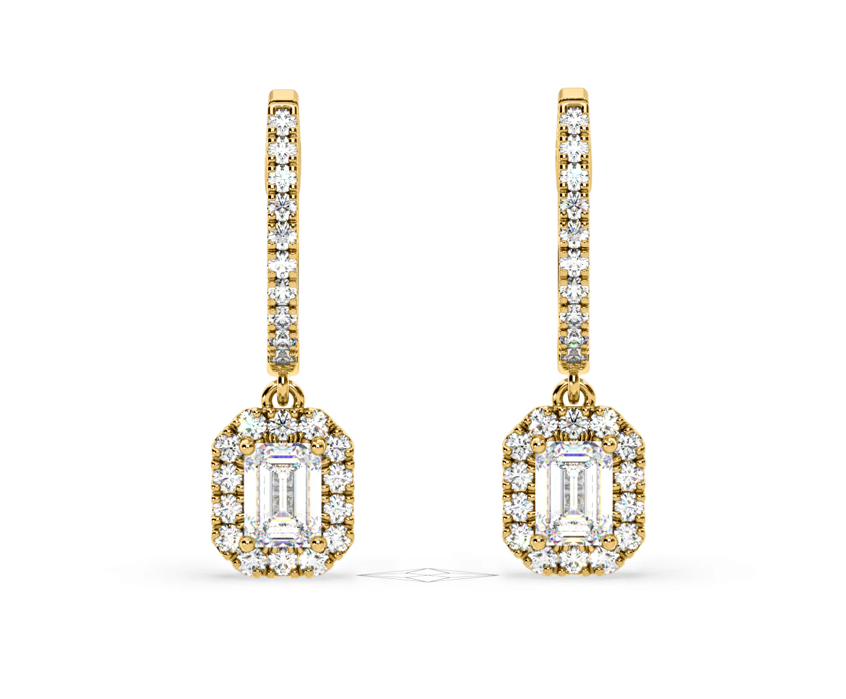 Annabelle Emerald Cut Lab Diamond Halo Drop Earrings 2.78ct in 18K Yellow Gold F/VS1 - Image 7